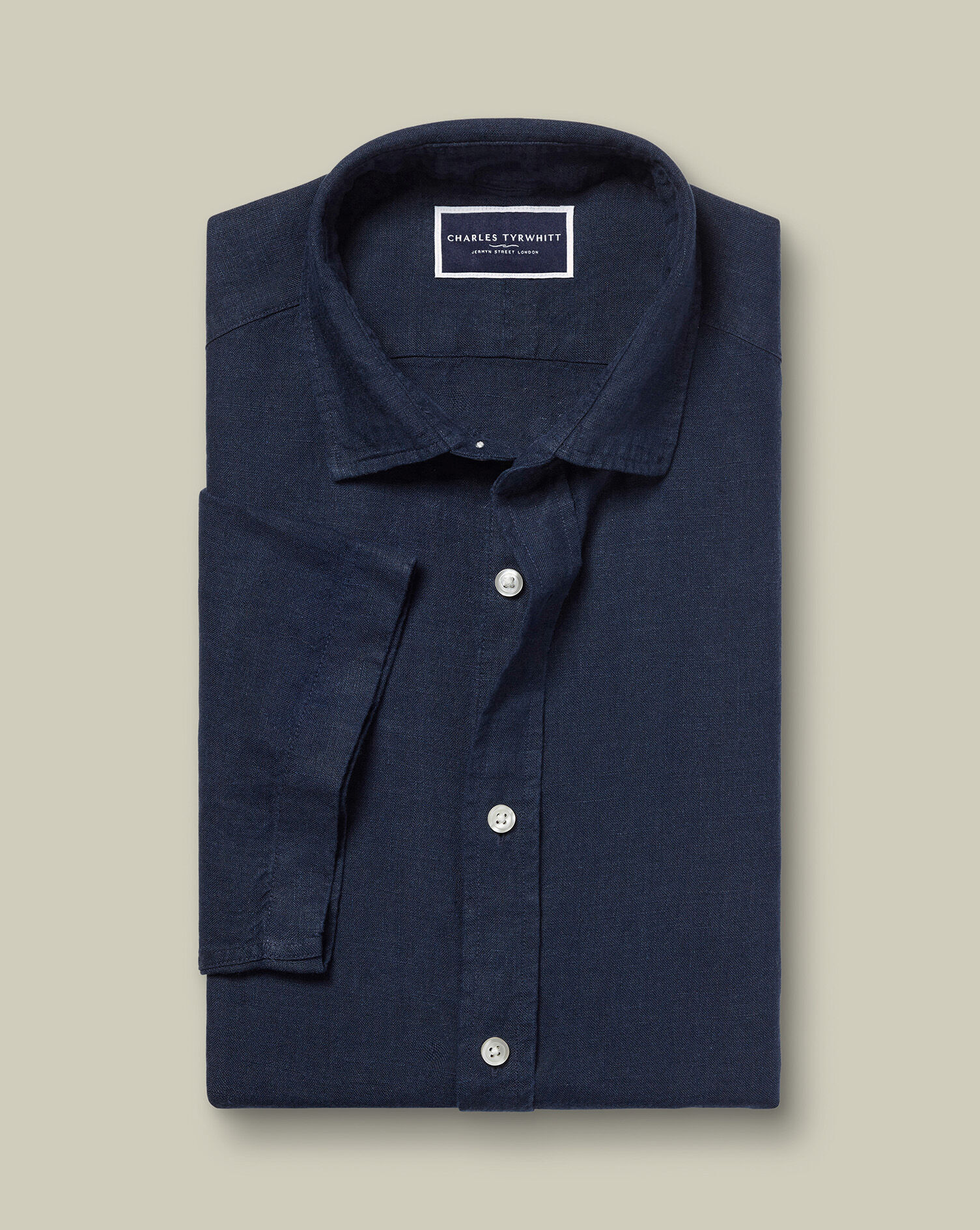 Pure Linen Short Sleeve Shirt - Navy