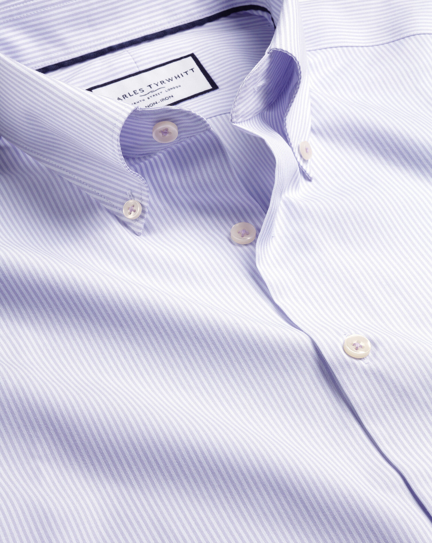 Button-Down Non-Iron Oxford Stripe Shirt - Lilac Purple