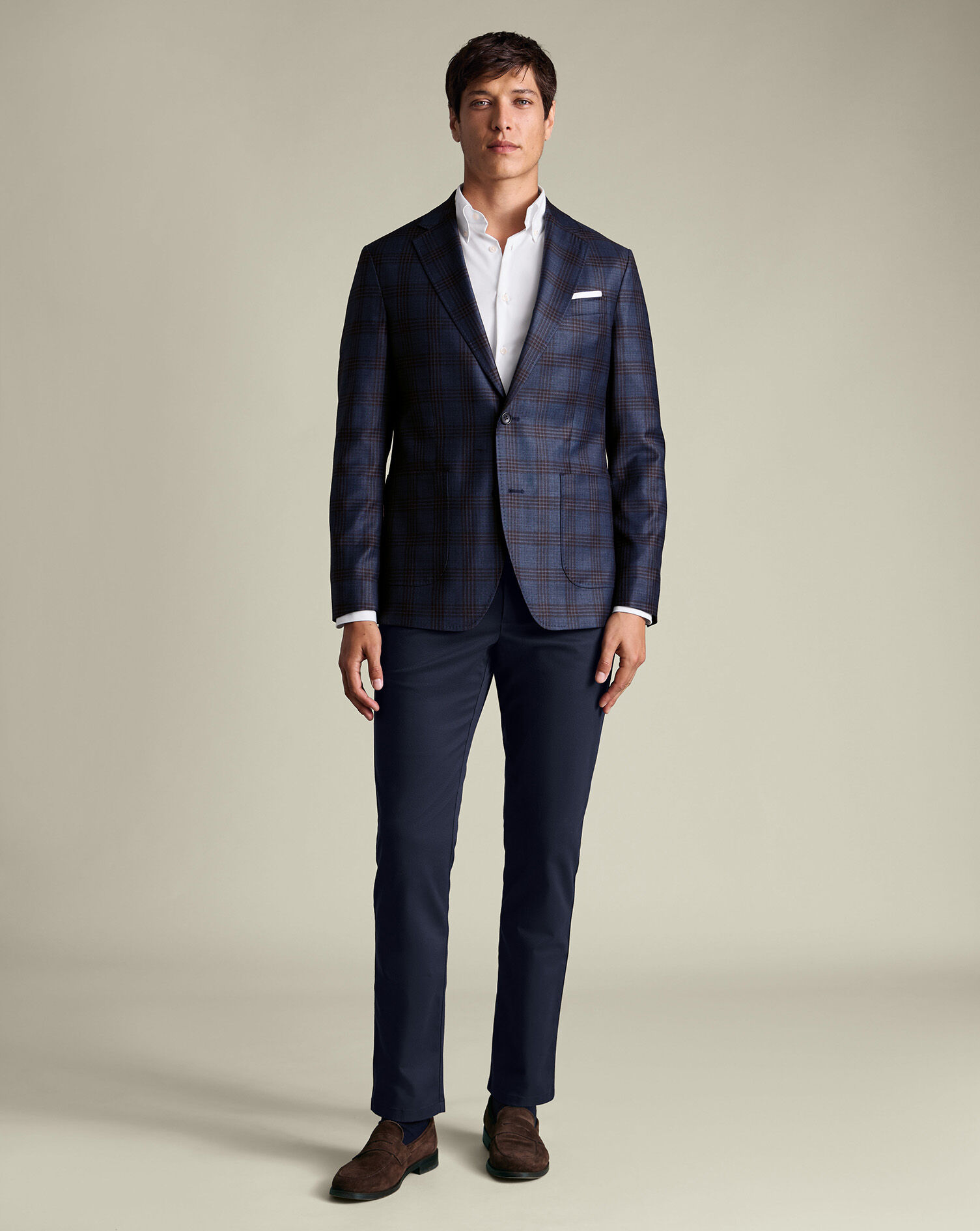 Luxury Italian Check Jacket - Ink Blue