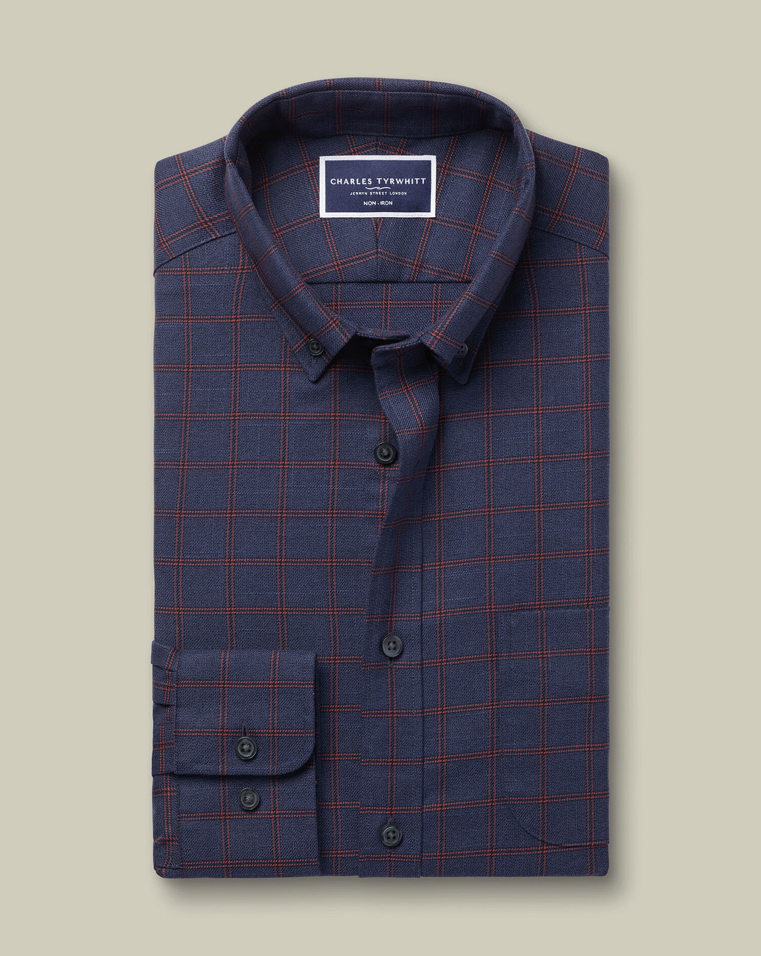 Non-Iron Twill Check Shirt - Heather Blue & Red
