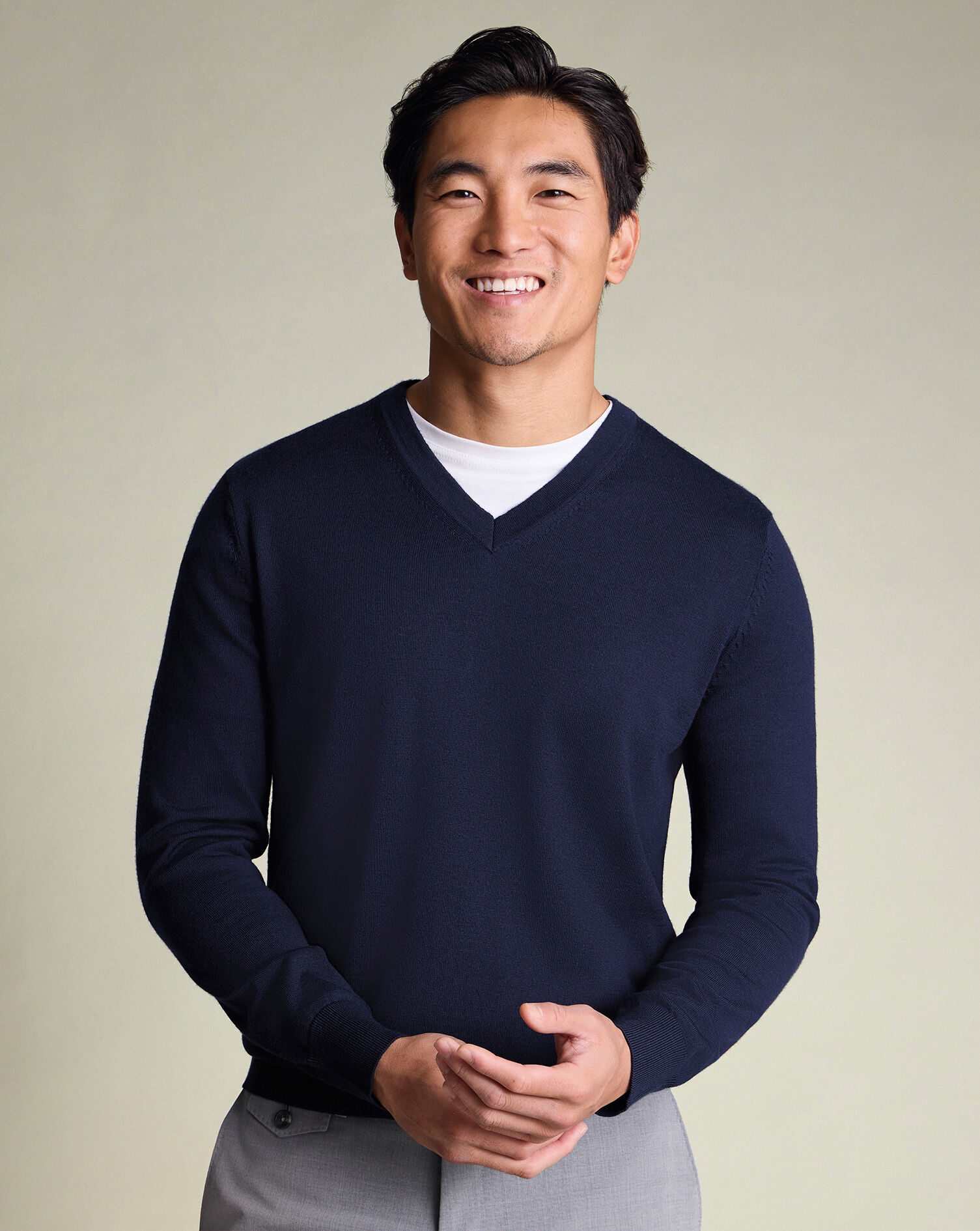 Pure Merino V-Neck Sweater - Navy