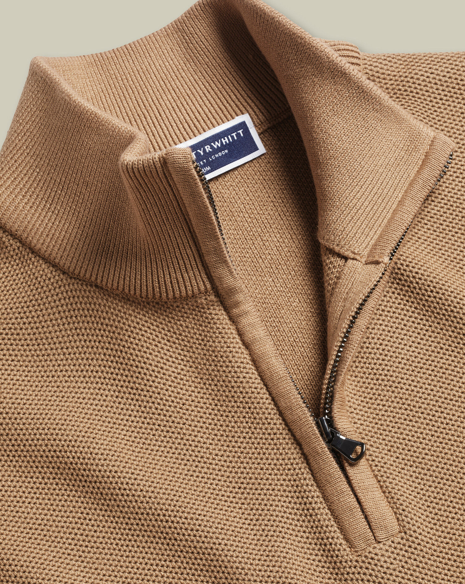 Honeycomb Cotton Quarter Zip Sweater - Camel