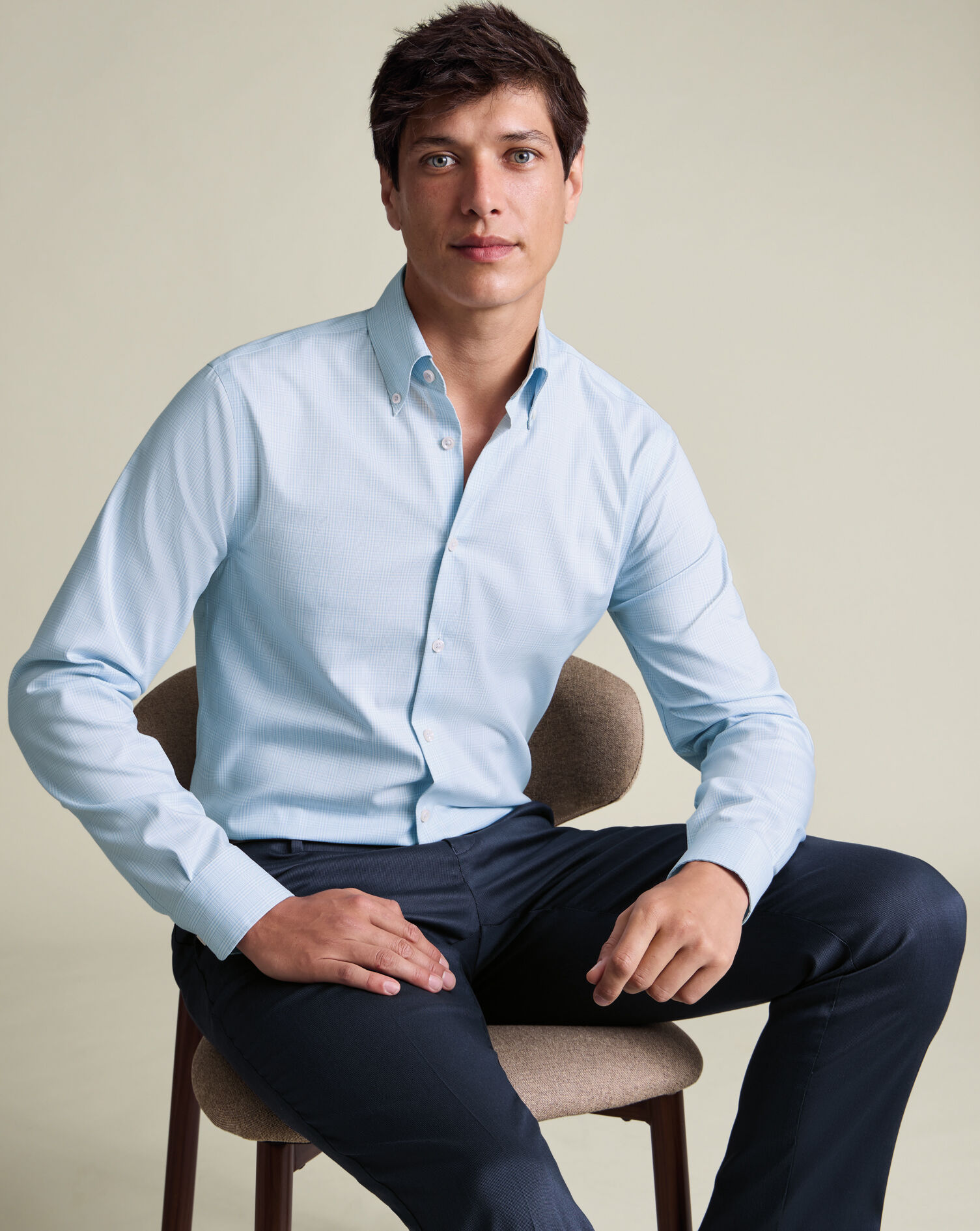 Button-Down Non-Iron Oxford Prince of Wales Check Shirt - Blue