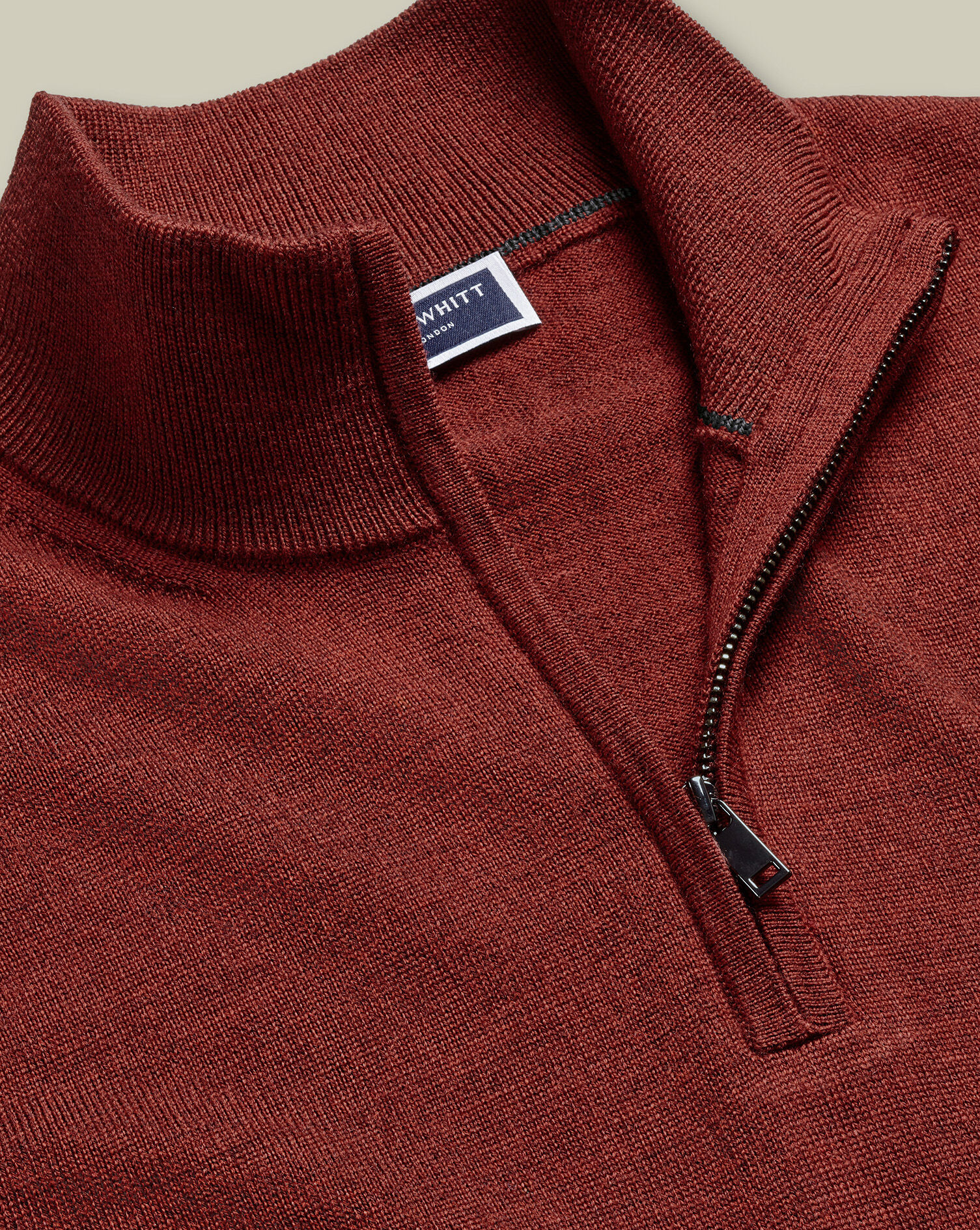 Pure Merino Quarter Zip Sweater - Burnt Orange