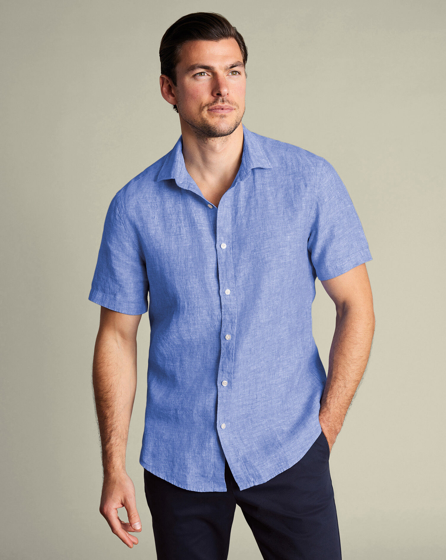 Pure Linen Short Sleeve Shirt - Cobalt Blue