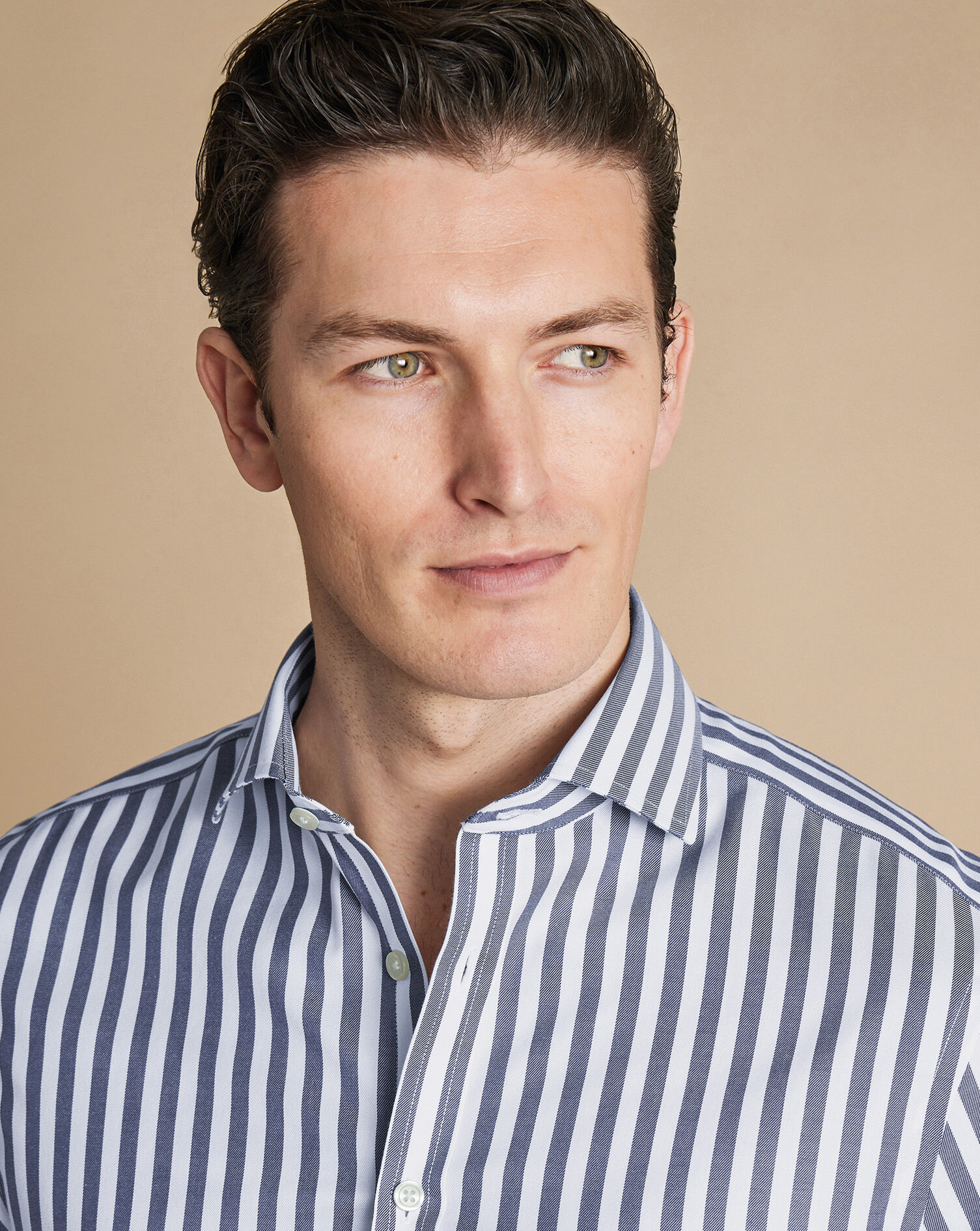 Spread Collar Non-Iron Twill Wide Stripe Shirt - Royal Blue