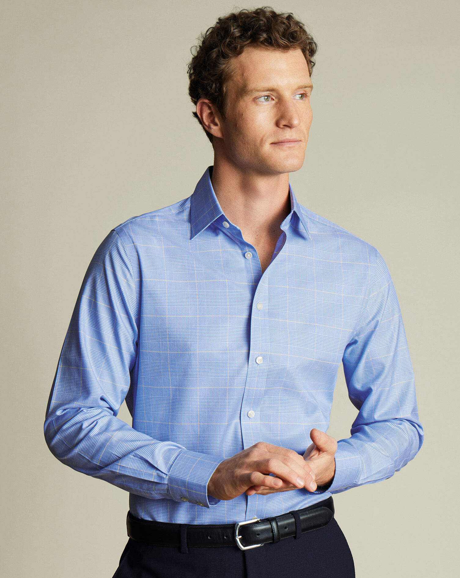 Non-Iron Prince of Wales Check Shirt - Ocean Blue