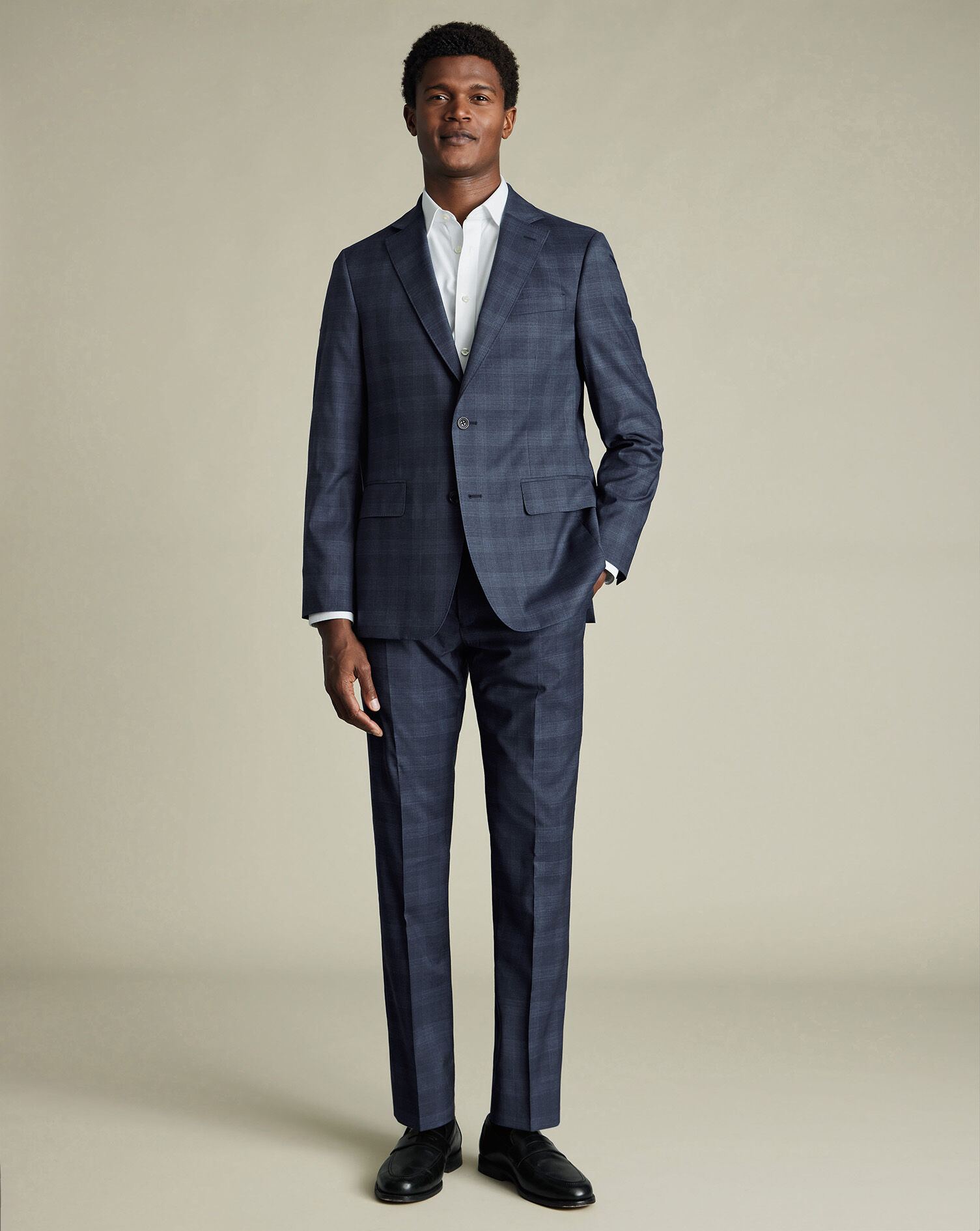 Italian Check Suit Pants -  Steel Blue