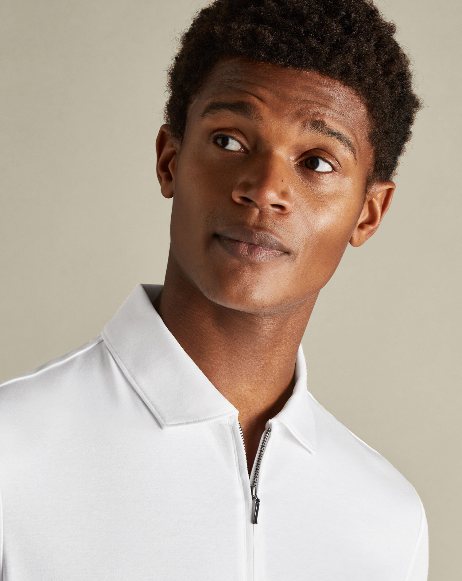 Zip-Neck Jersey Polo - White