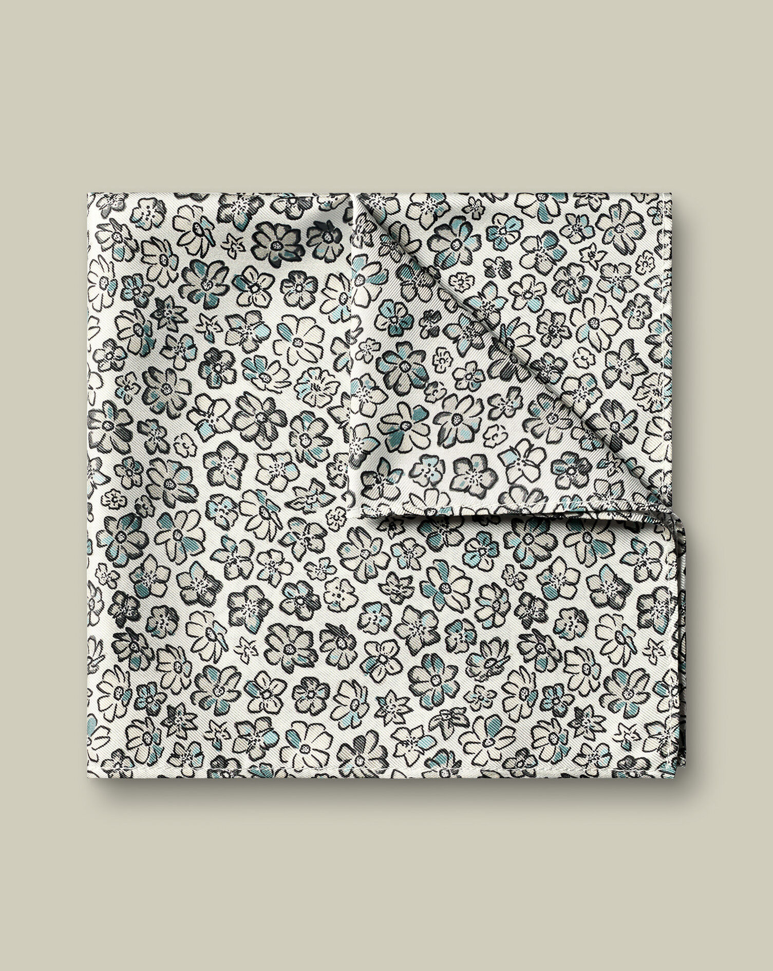 Silk Floral Print Pocket Square - Ivory White