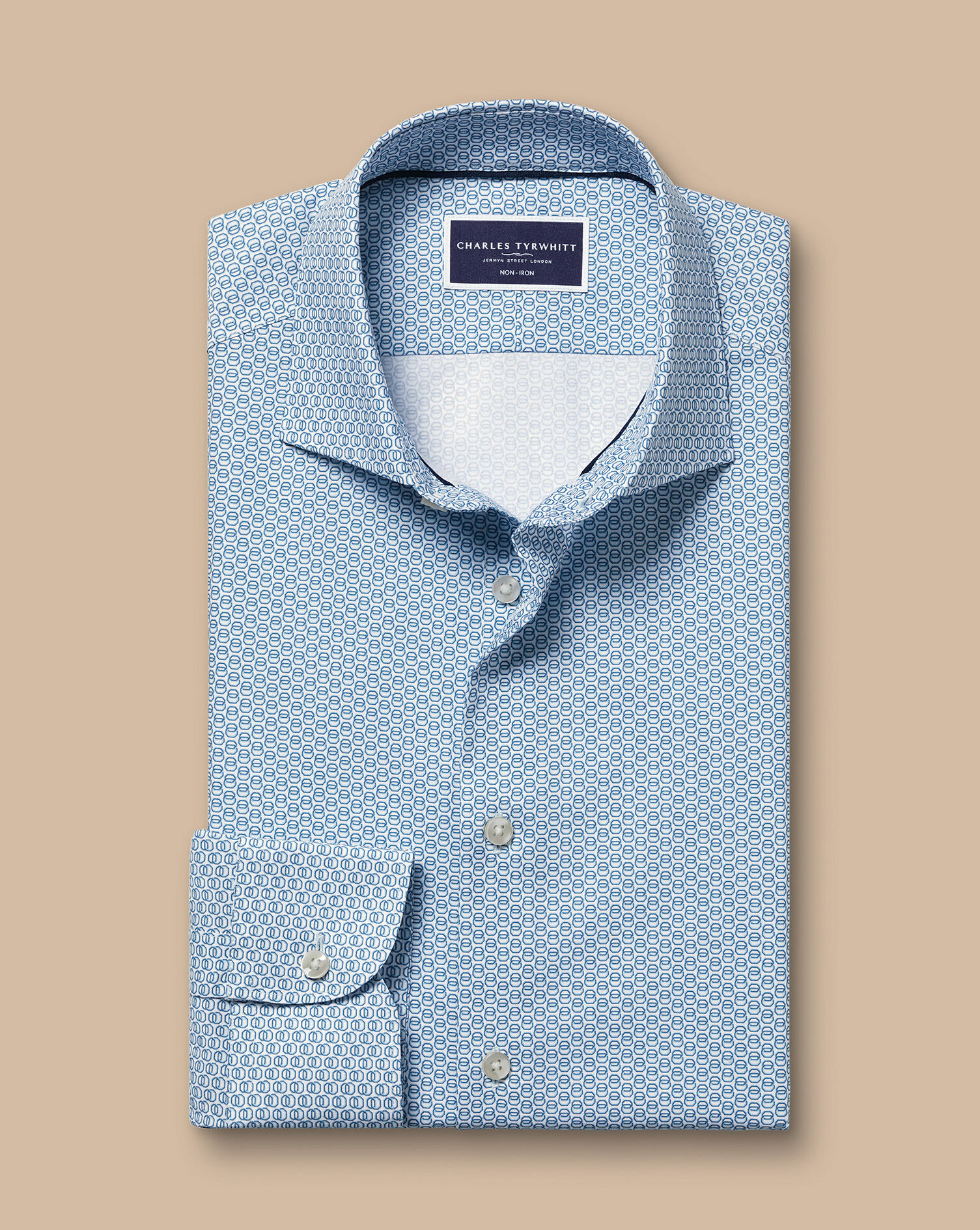 Semi-Spread Collar Non-Iron Stretch Print Shirt - Blue