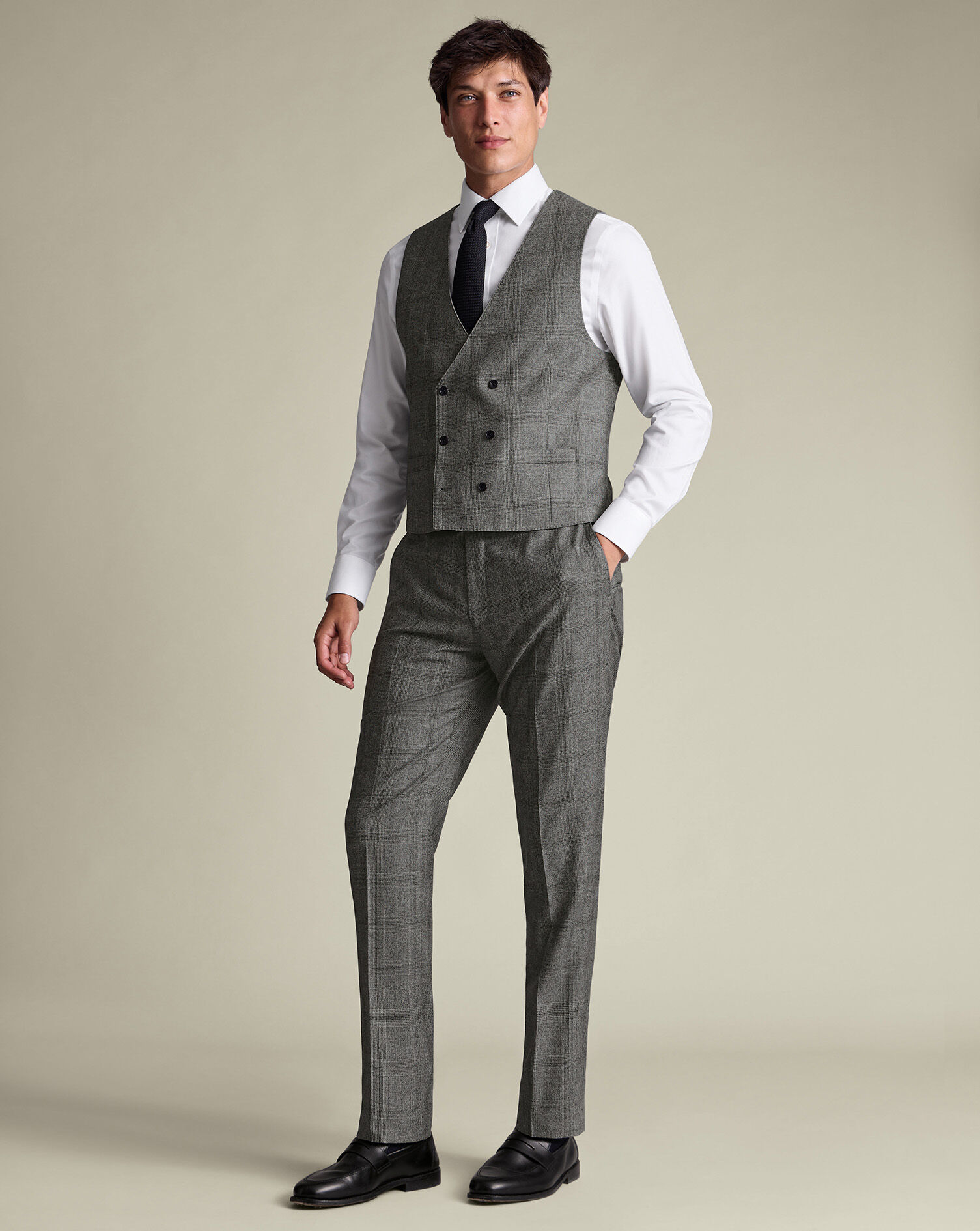 Double Breasted Ultimate Performance Check Suit - Gray