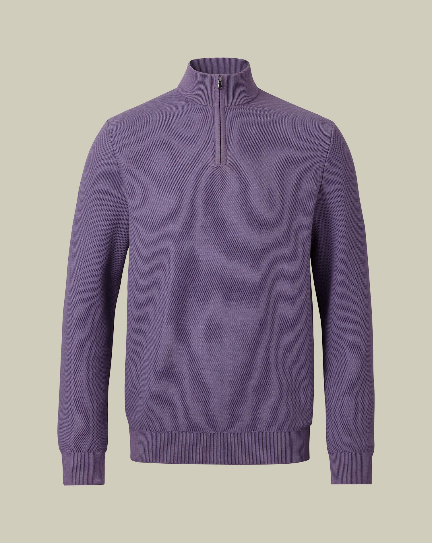 Honeycomb Cotton Quarter Zip Sweater - Purple