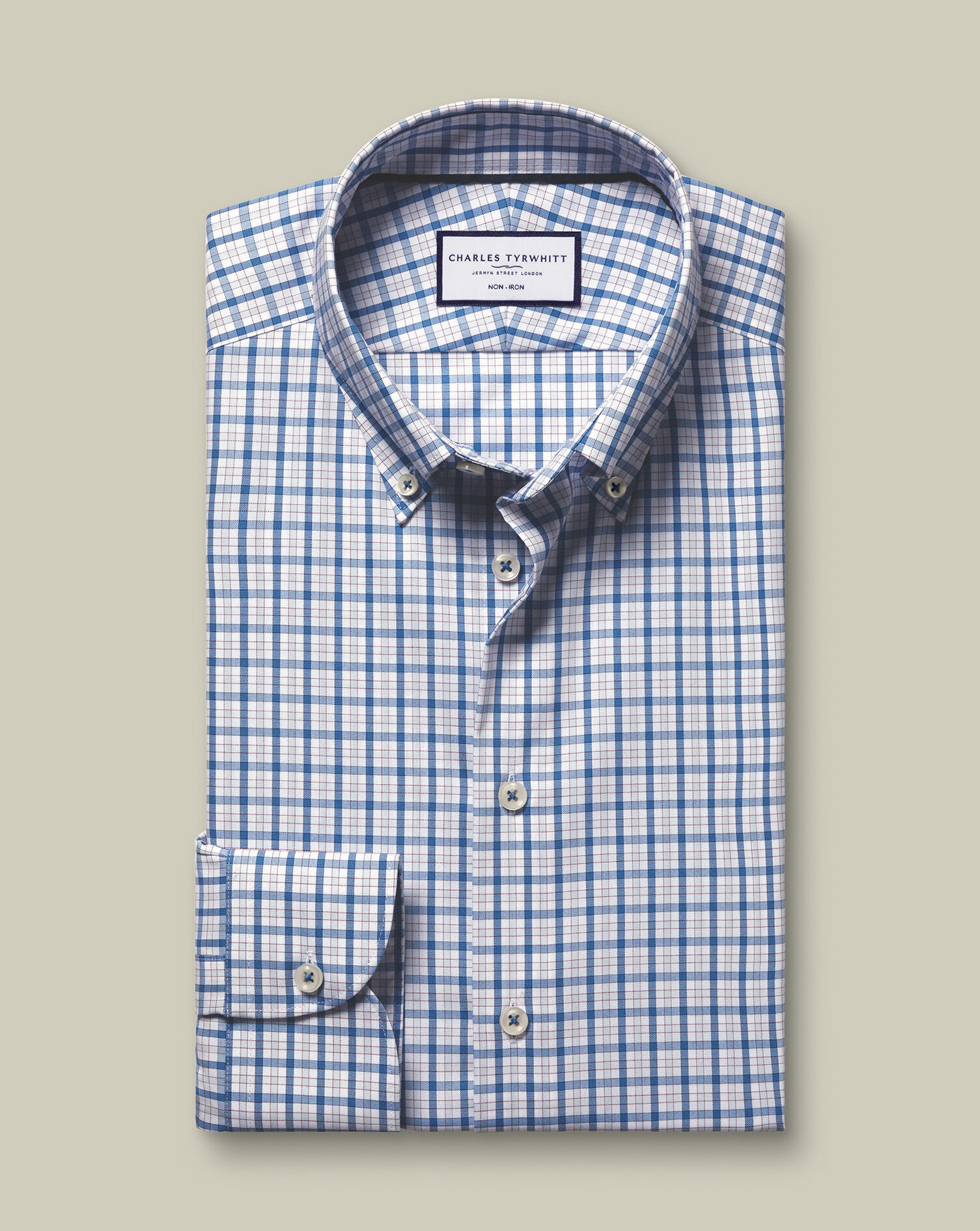 Button-Down Non-Iron Oxford Check Shirt - Blue
