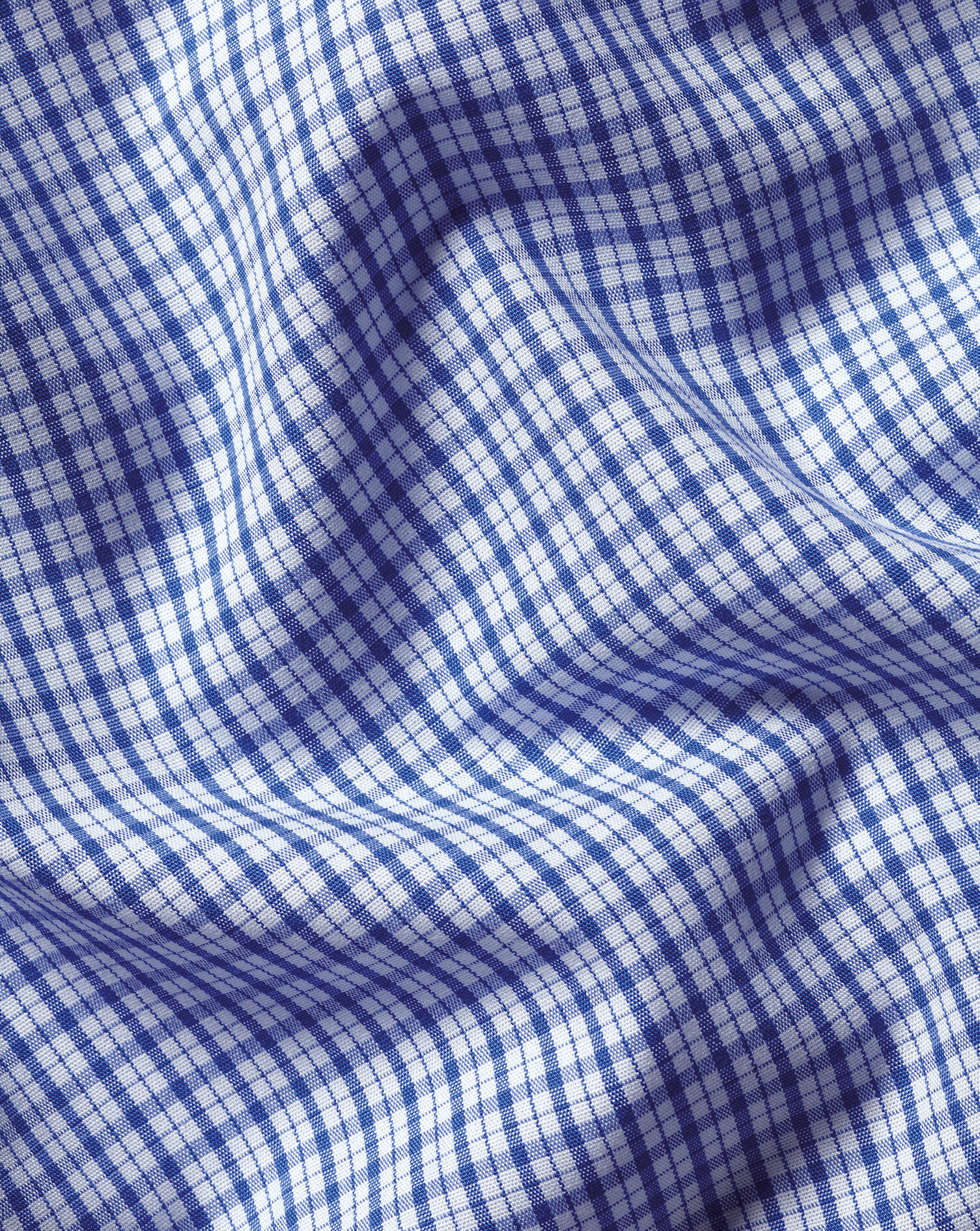 Spread Collar Non-Iron Poplin Grid Check Shirt - Cobalt Blue