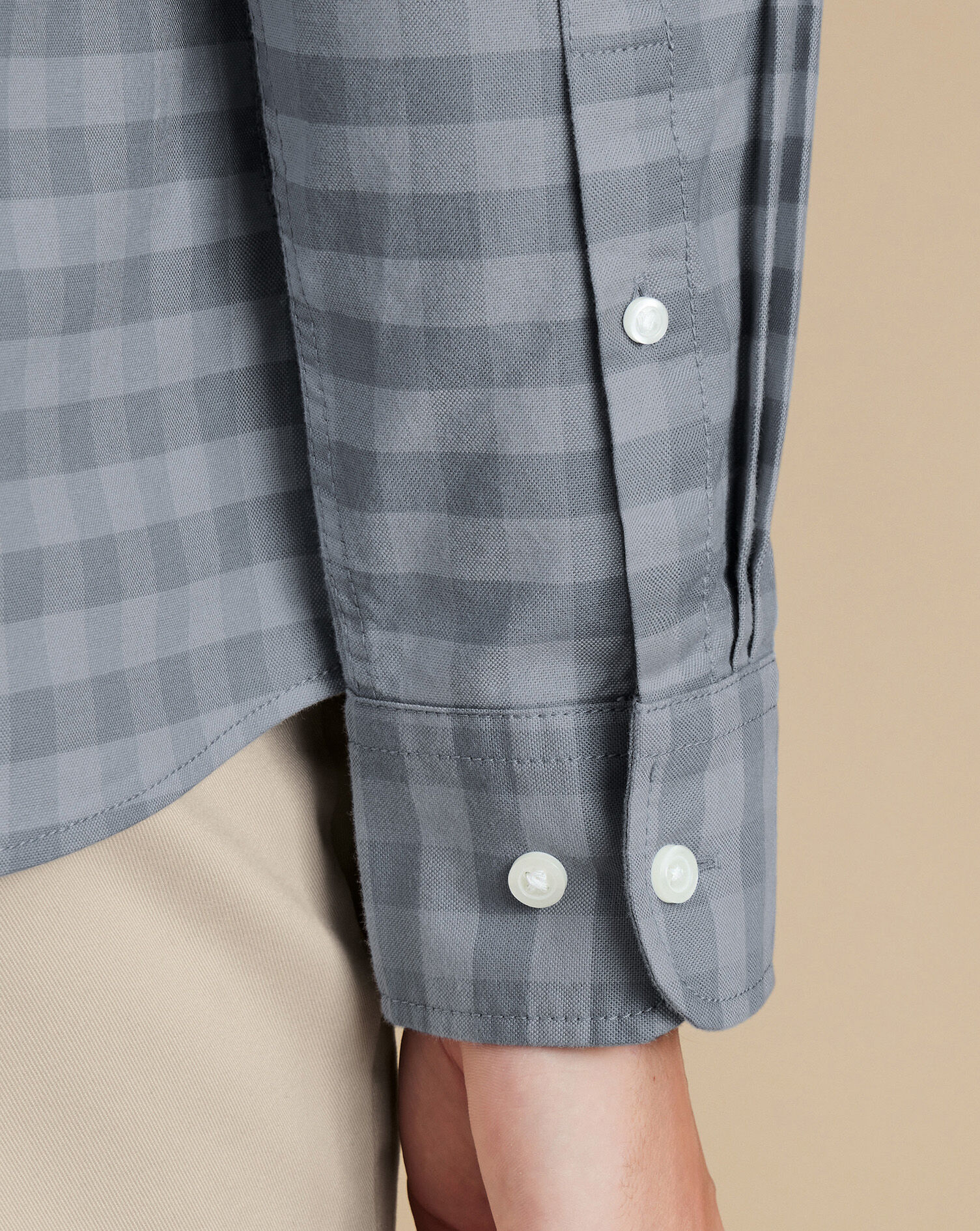 Button-Down Collar Stretch Washed Oxford Gingham Shirt - Flint Gray