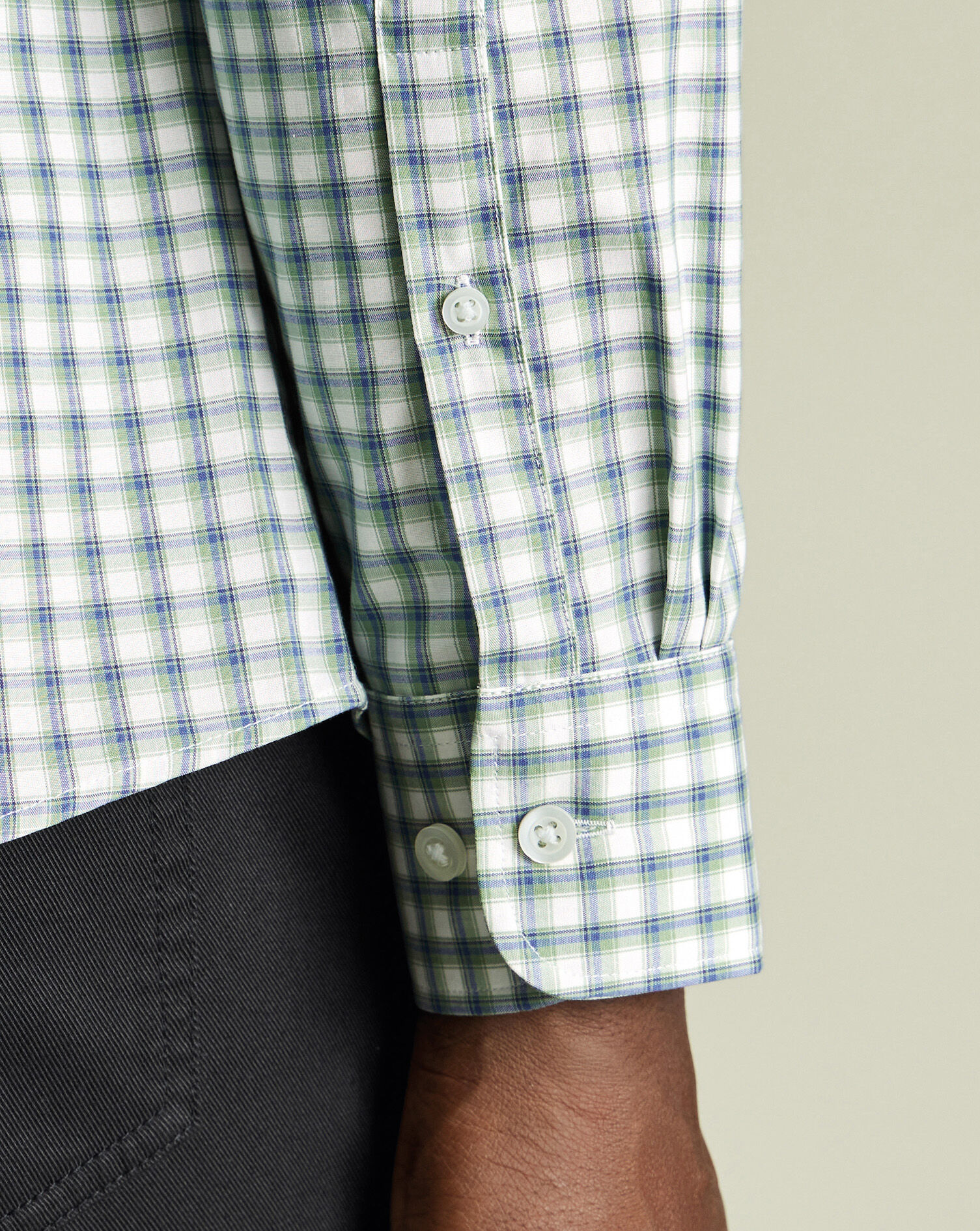 Non-Iron Stretch Poplin Mid Check Shirt - Green & Blue
