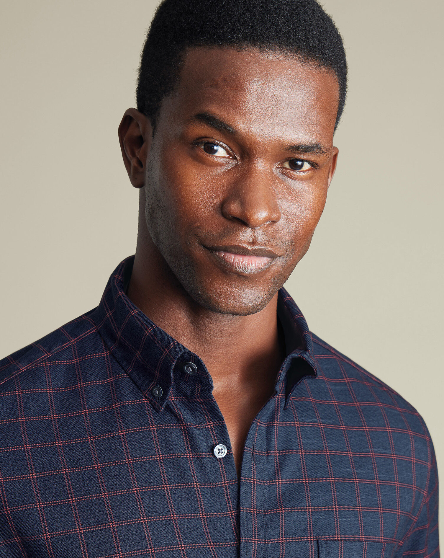 Non-Iron Twill Check Shirt - Heather Blue & Red