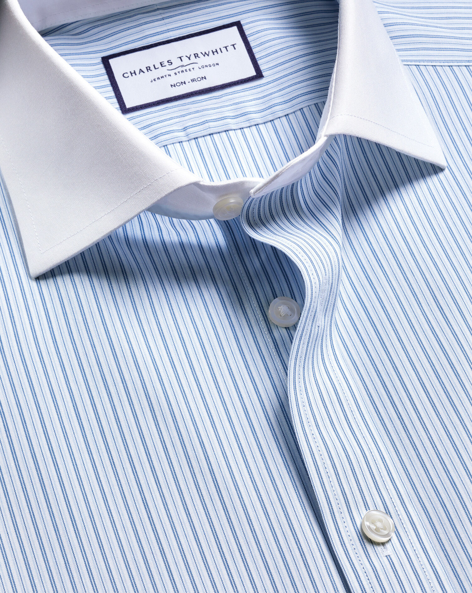 Non-Iron Poplin Stripe Winchester Shirt - Mid Blue