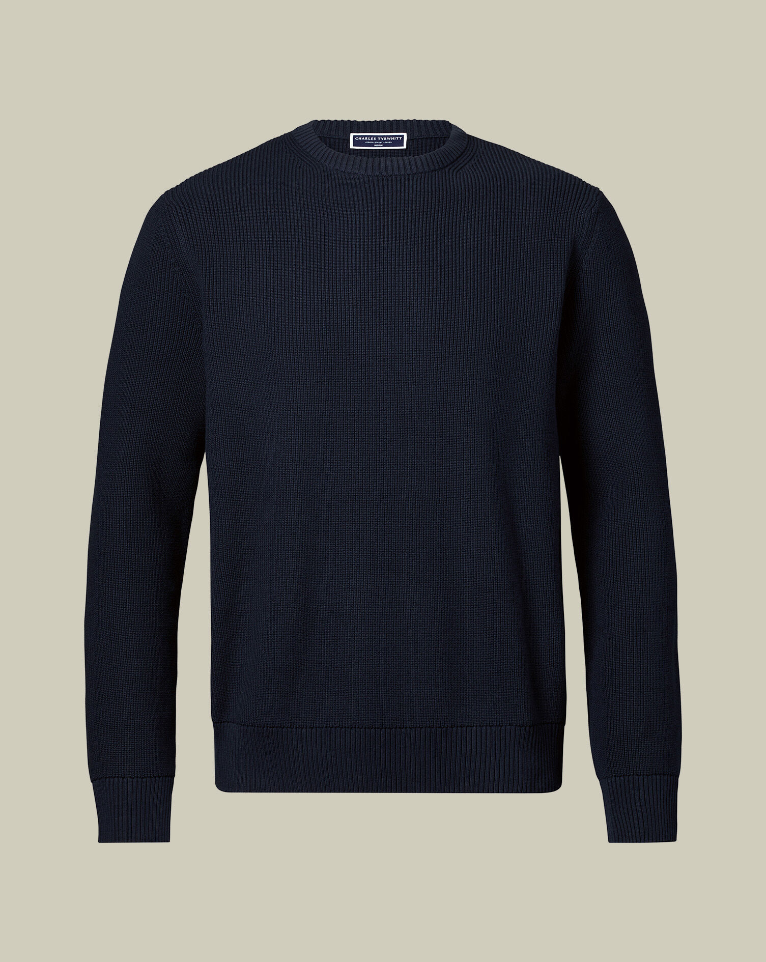 Cotton Rib Crew Neck Sweater - Navy