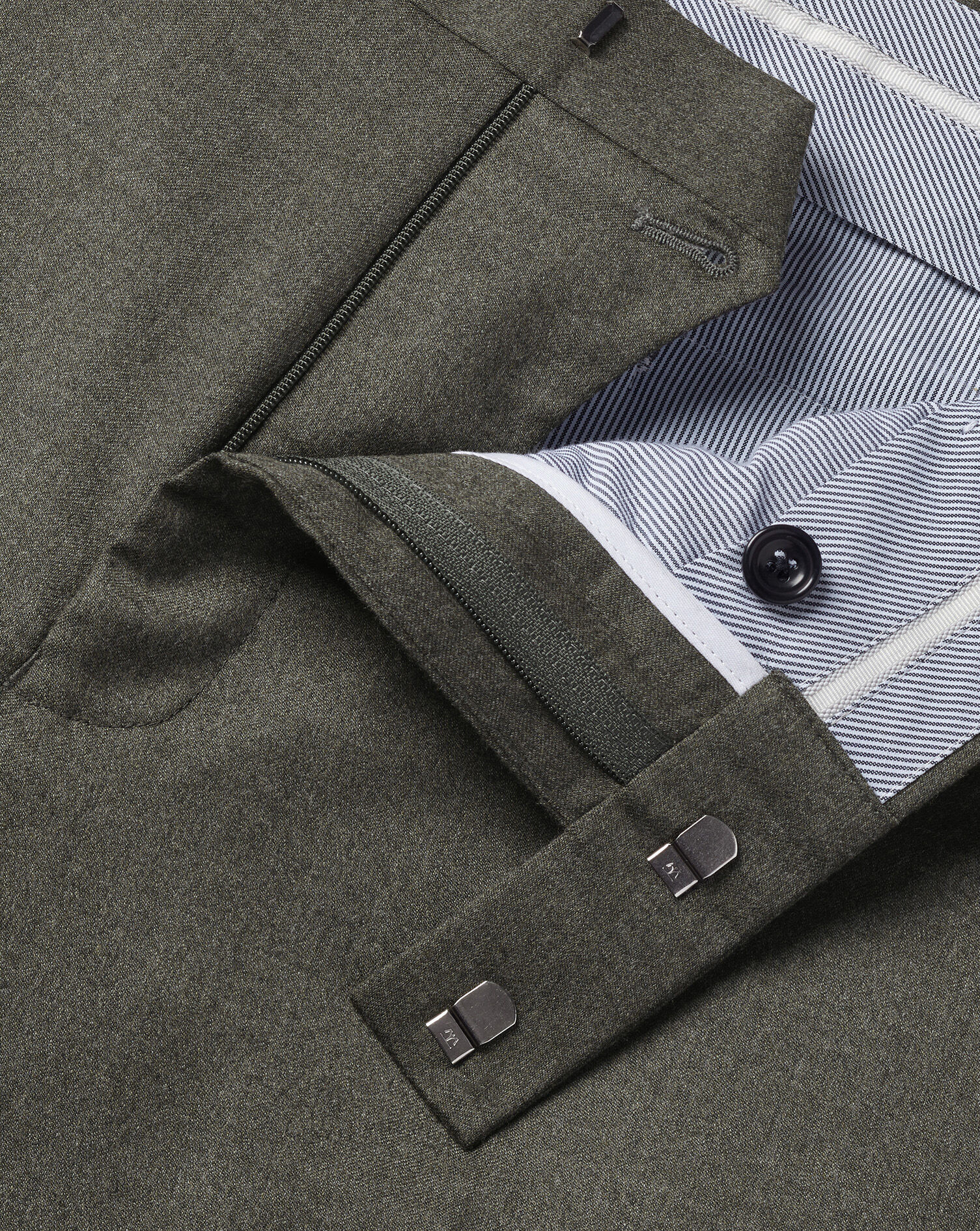 Italian Flannel Suit Pants - Olive Green
