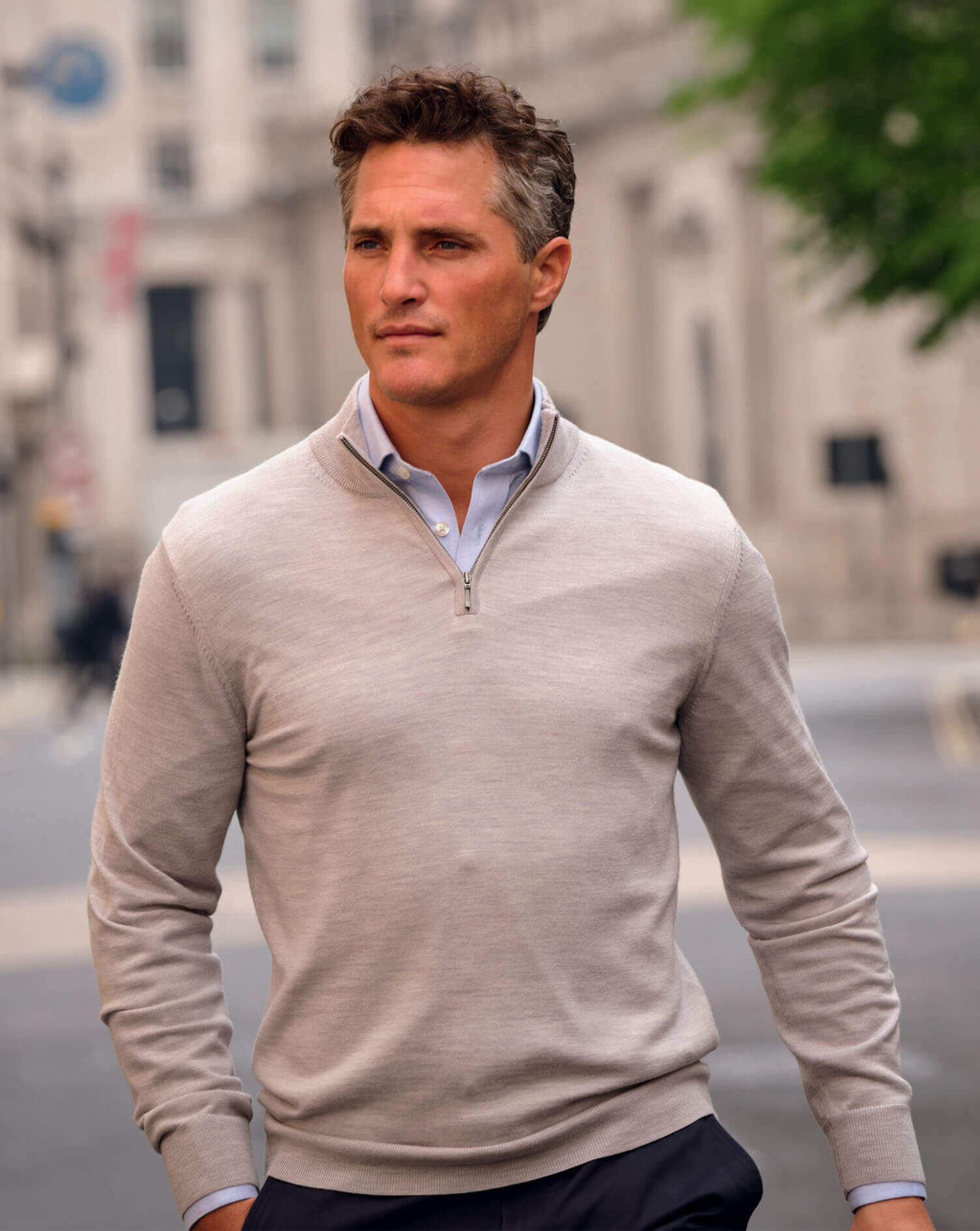 Merino Quarter Zip Sweater - Silver