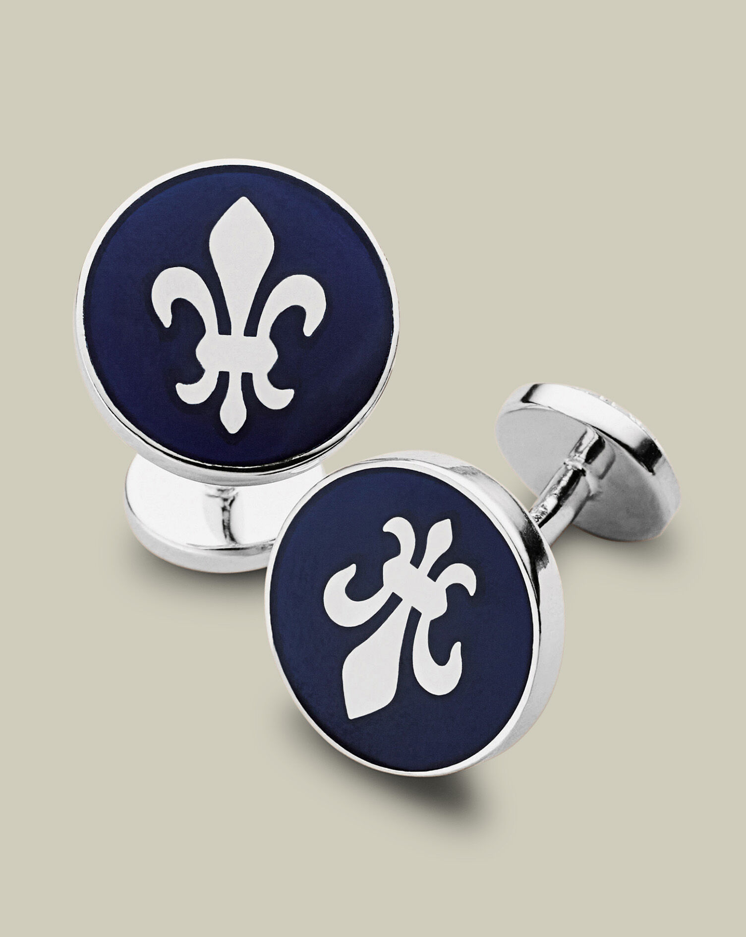 Enamel Fleur-de-Lys Round Cufflinks - Navy