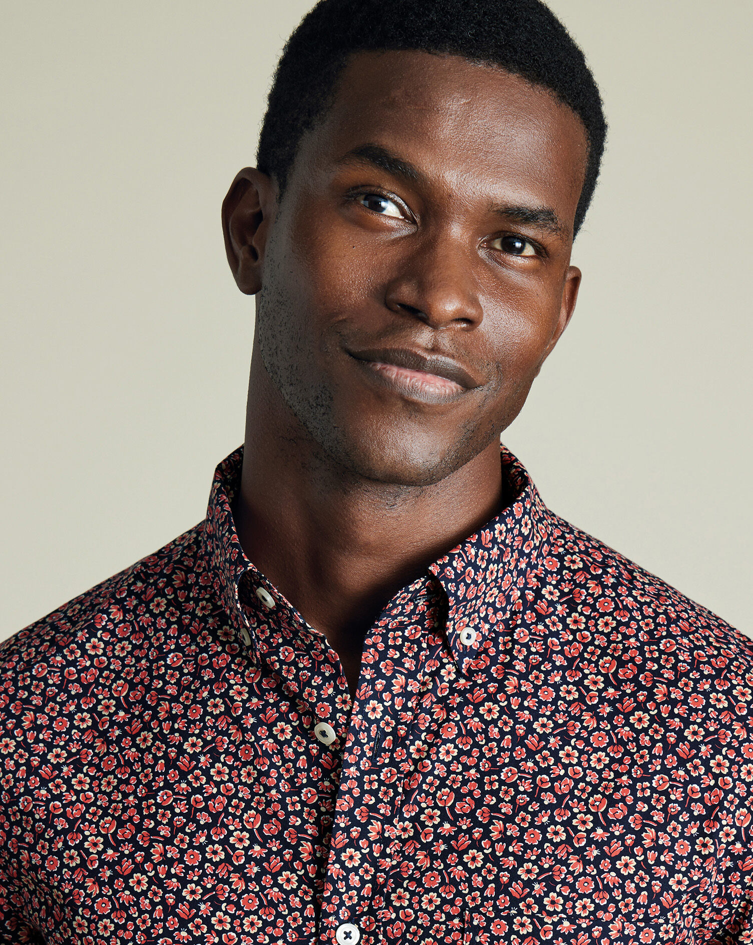 Non-Iron Poplin Floral Print Short Sleeve Shirt - Dark Navy