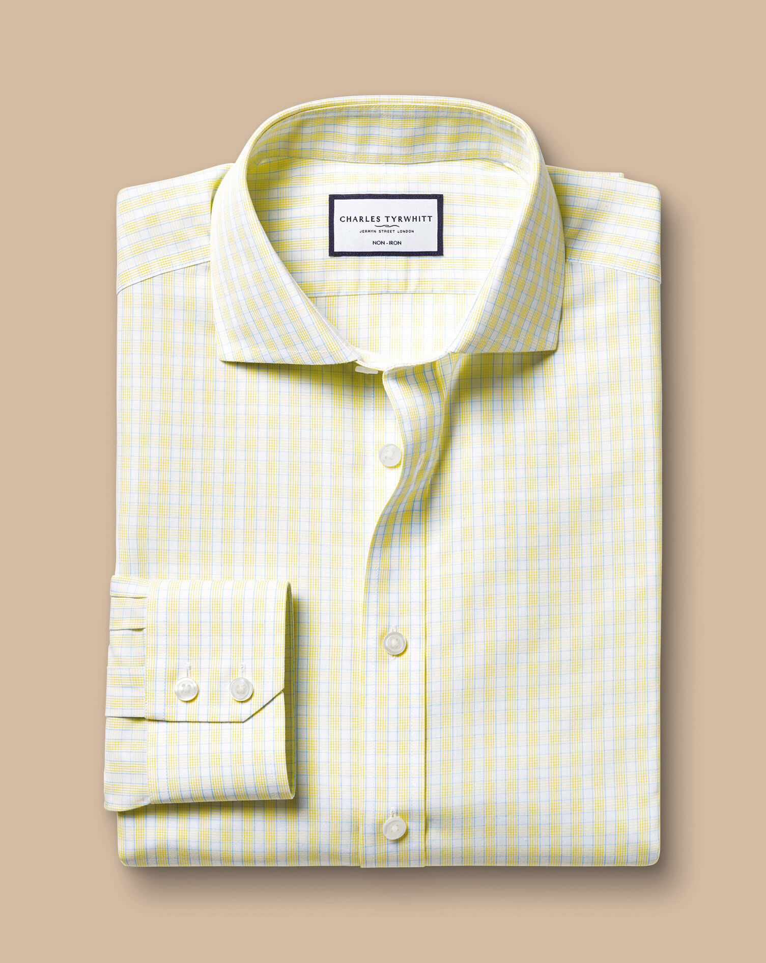 Spread Collar Non-Iron Poplin Check Shirt - Lemon