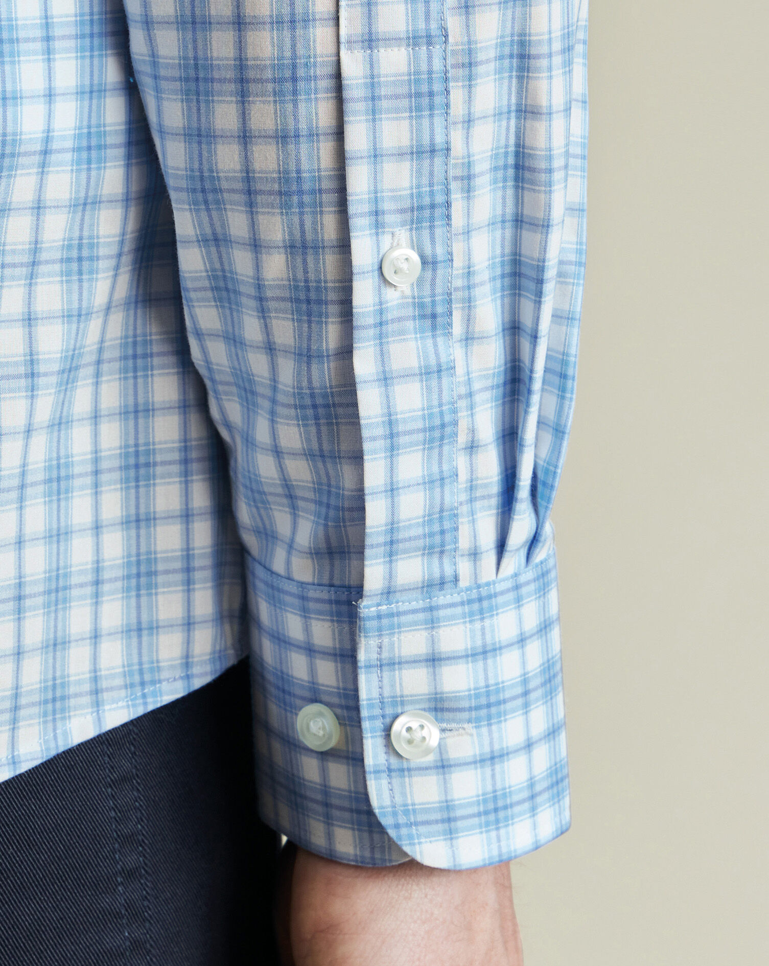 Non-Iron Stretch Poplin Check Shirt - Cornflower Blue