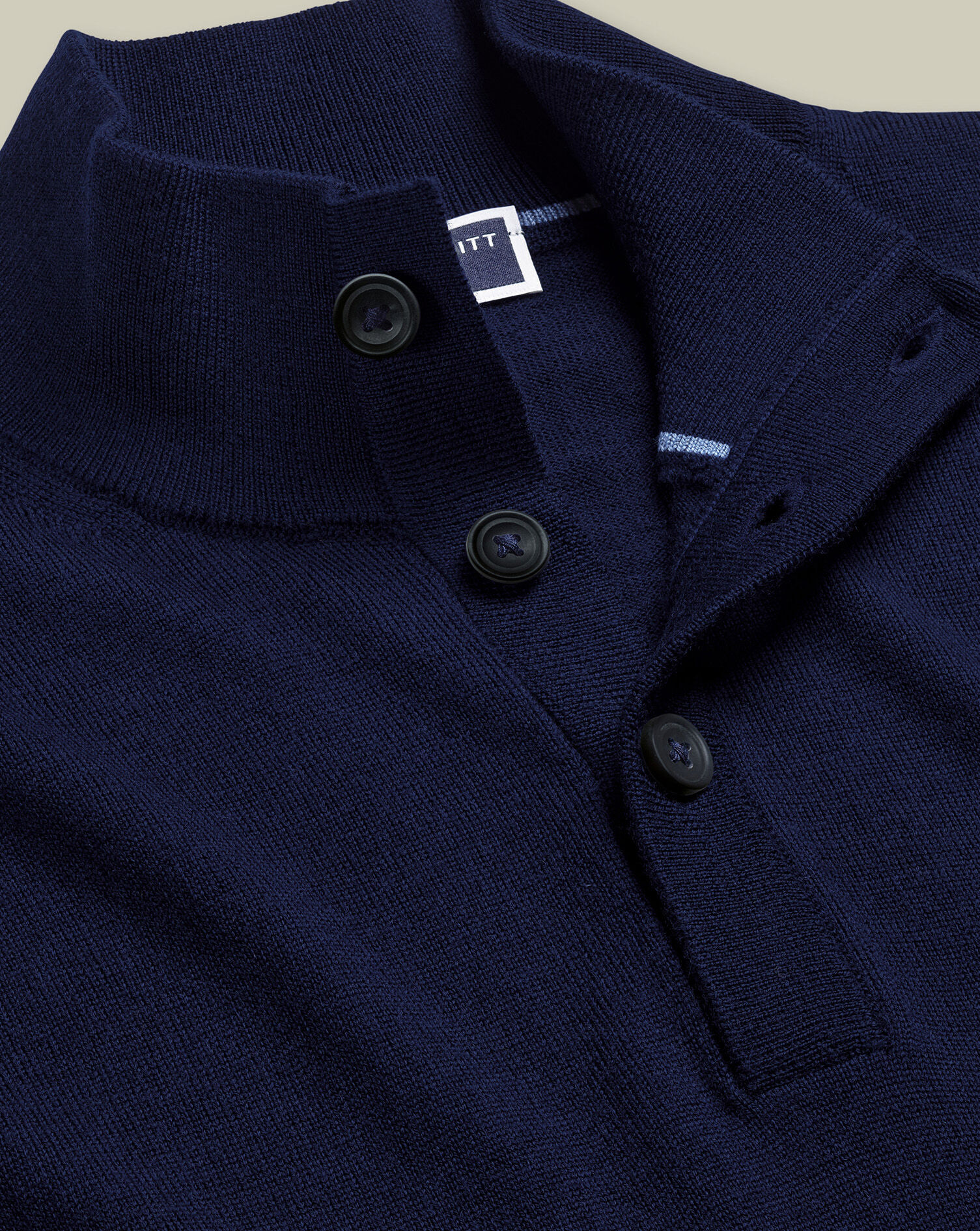Merino Button Neck Sweater - Navy