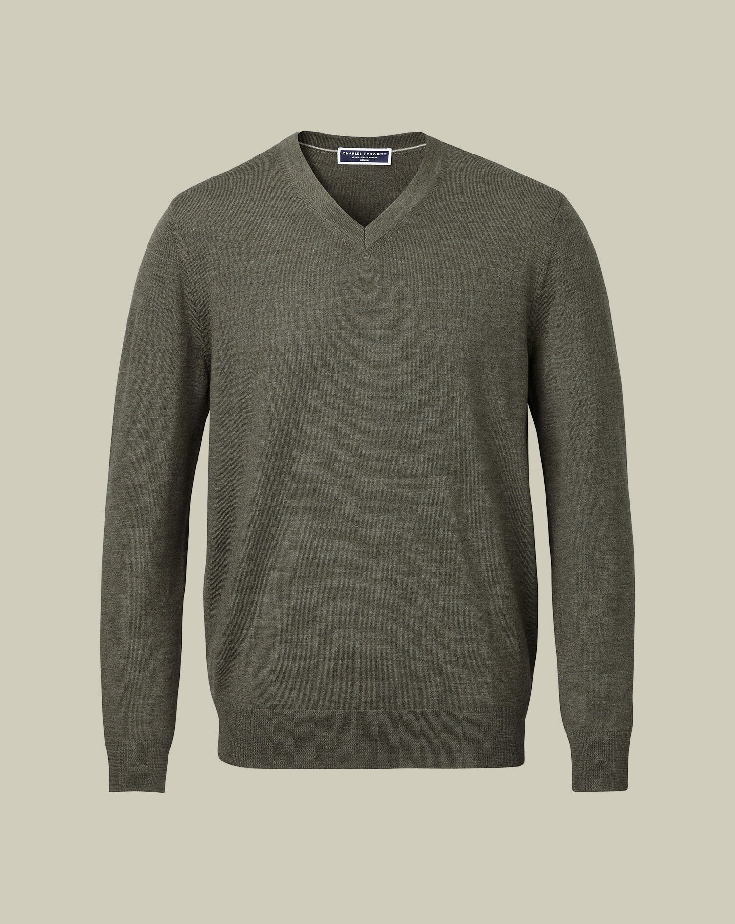 Pure Merino V-Neck Sweater - Olive Green