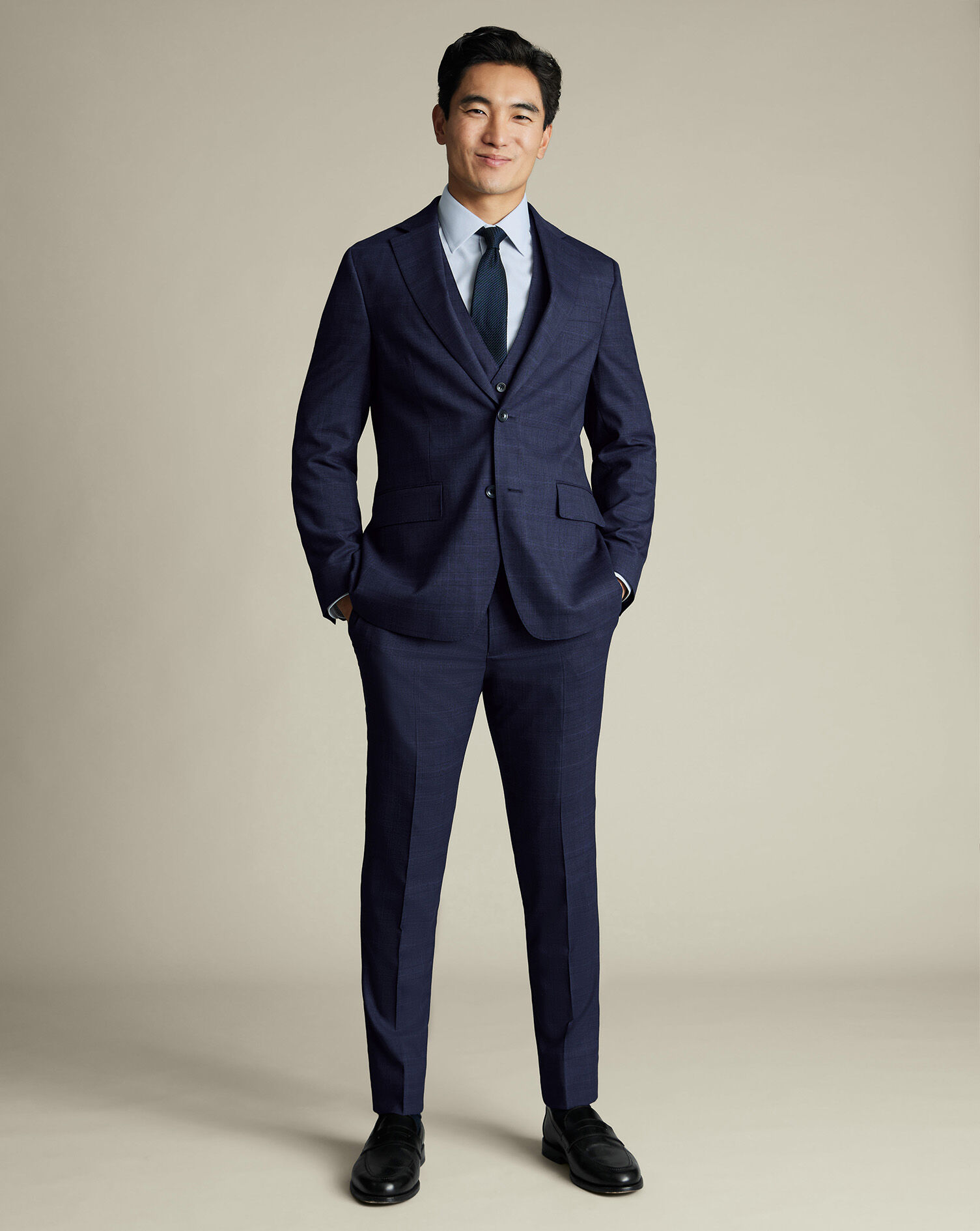 Check Suit Vest - Ink Blue