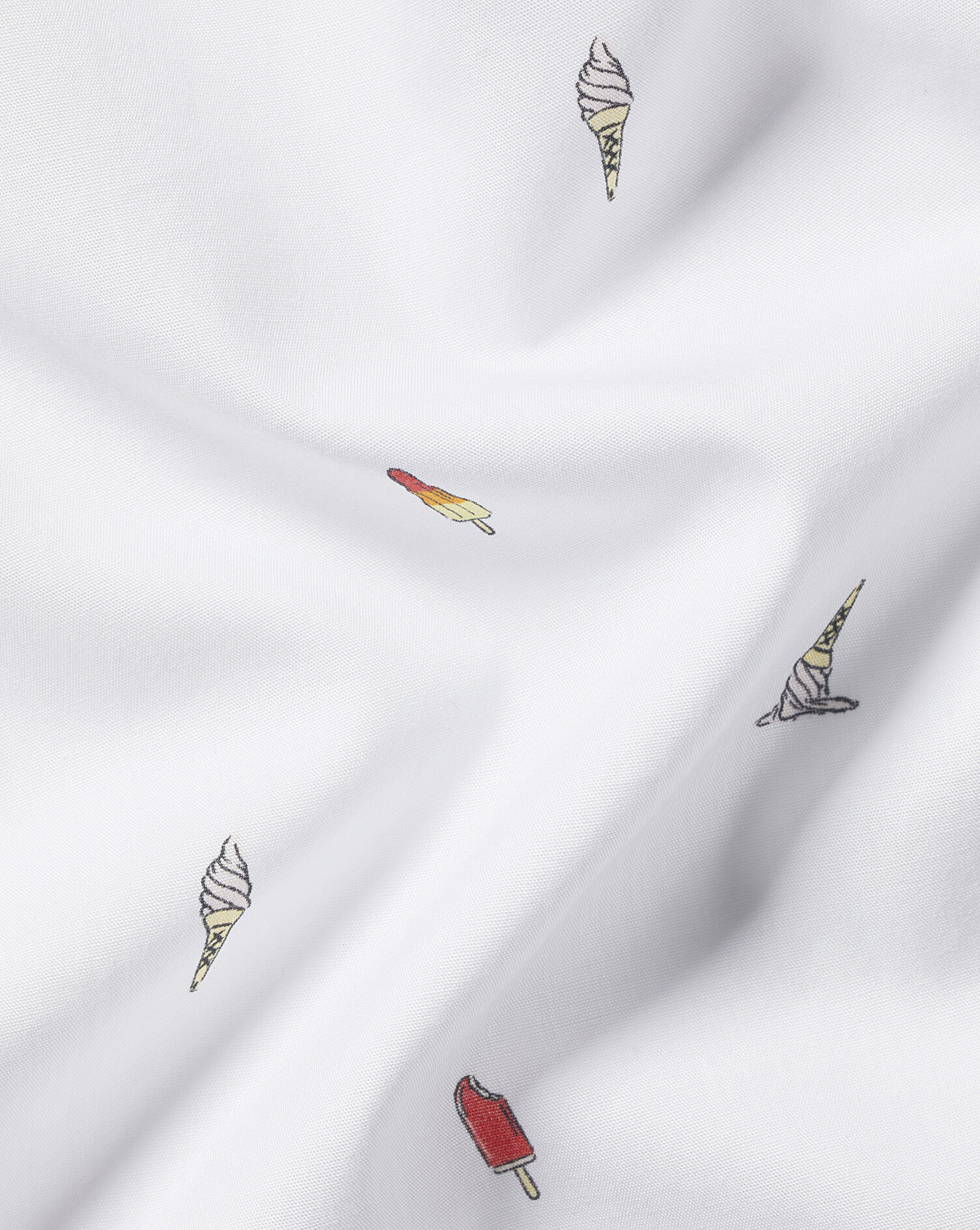 Non-Iron Poplin Ice Cream Print Short Sleeve Shirt - White