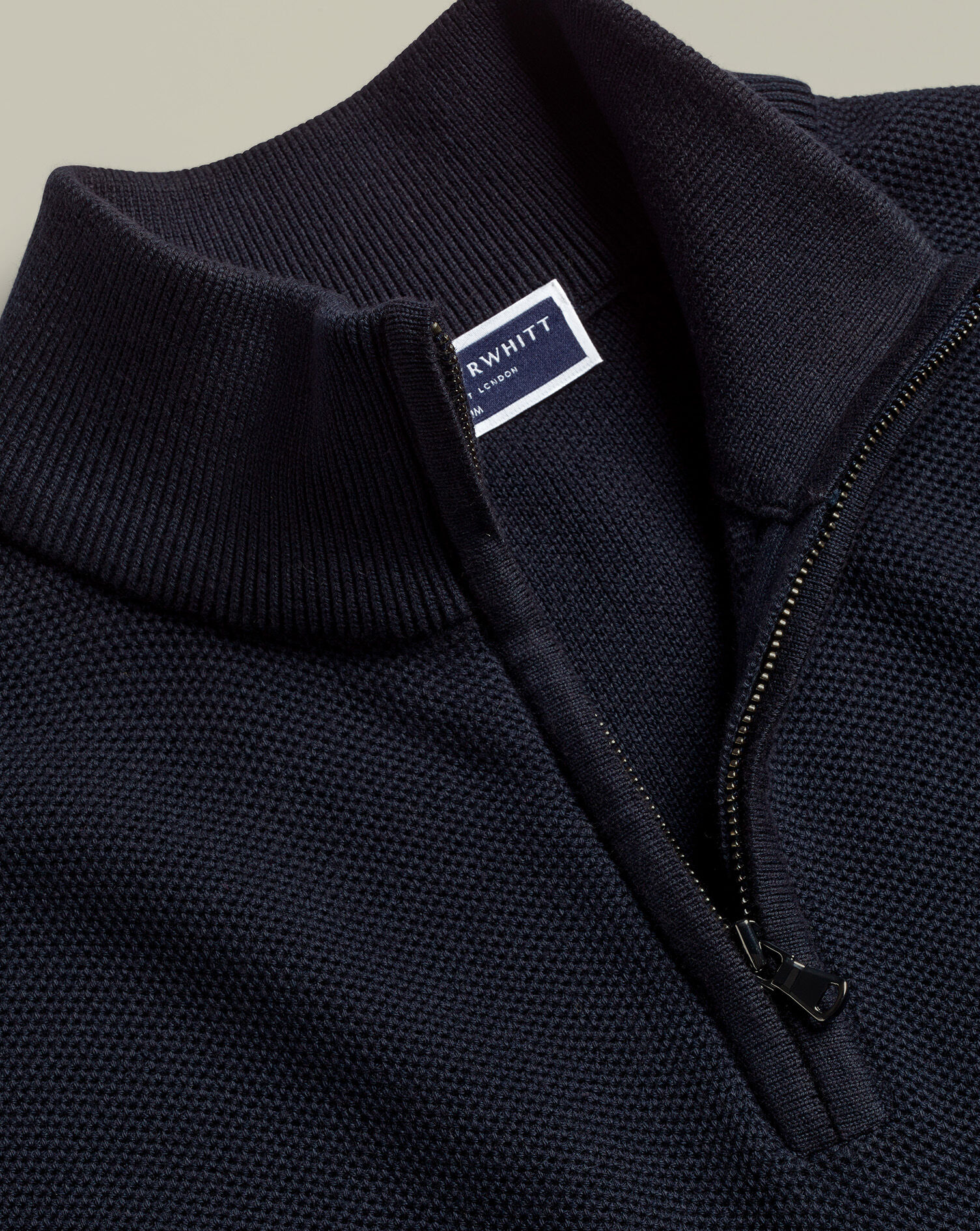 Honeycomb Cotton Quarter Zip Sweater - Navy