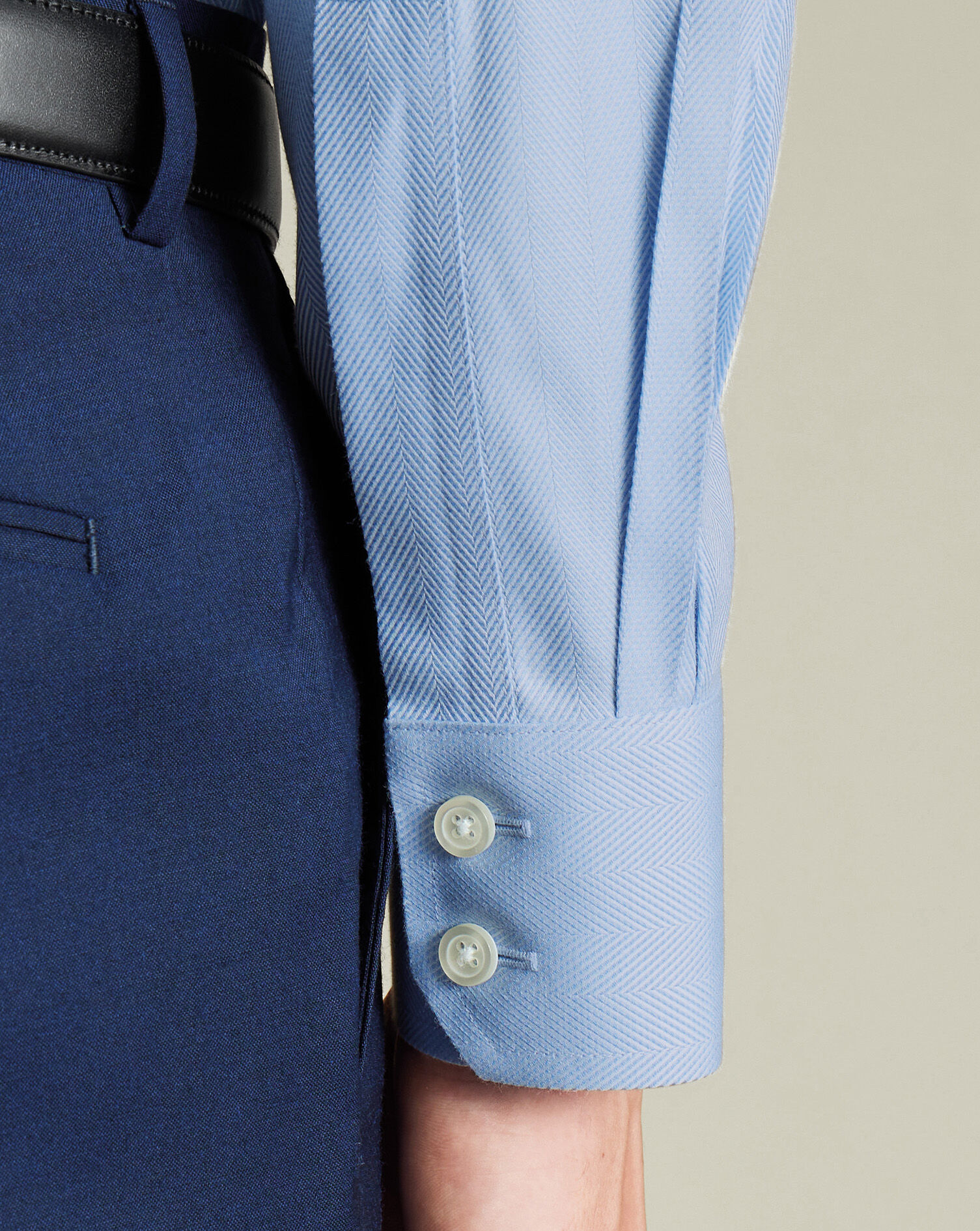 Spread Collar Non-Iron Herringbone Shirt - Sky Blue