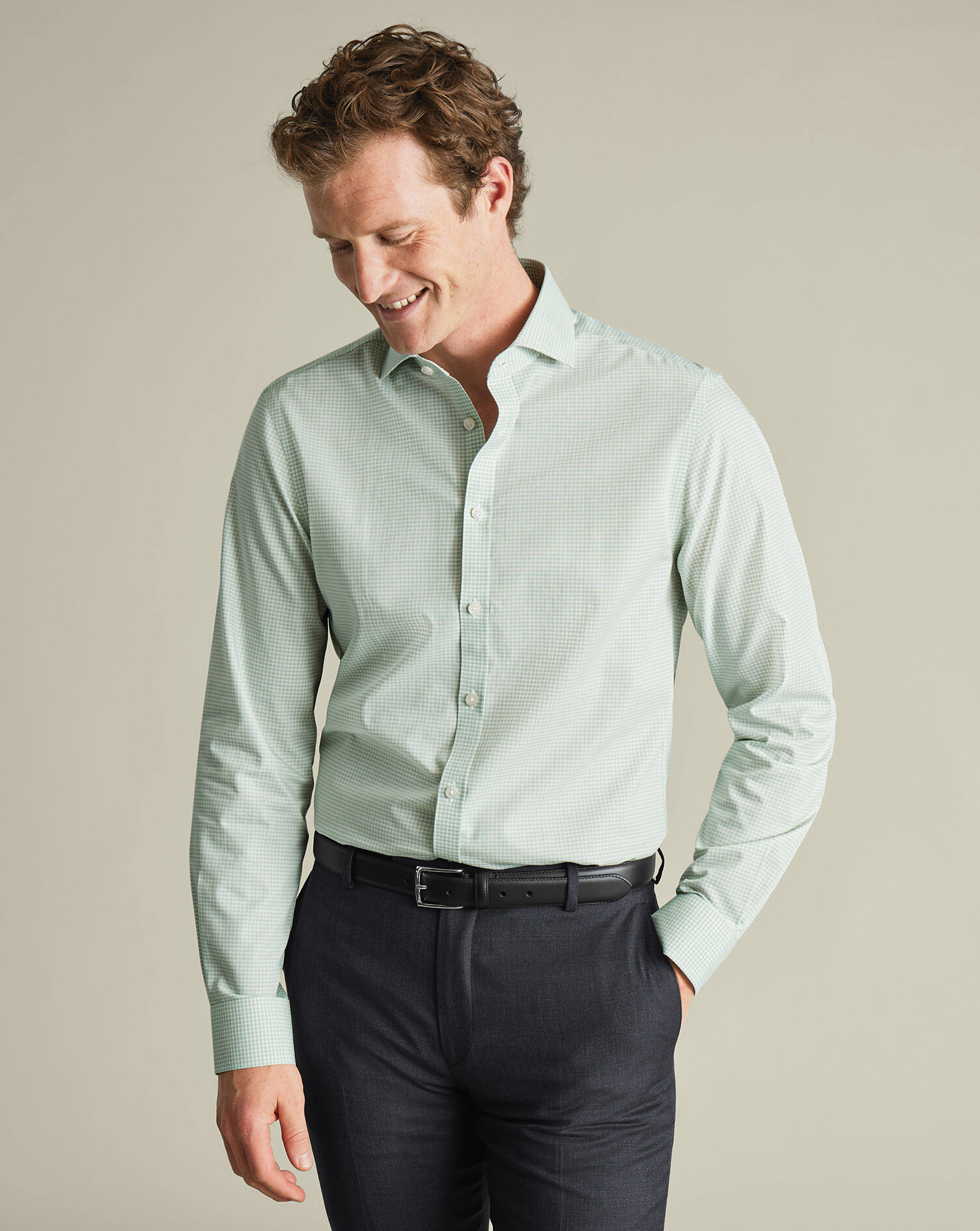 Non-Iron Poplin Gingham Shirt - Green