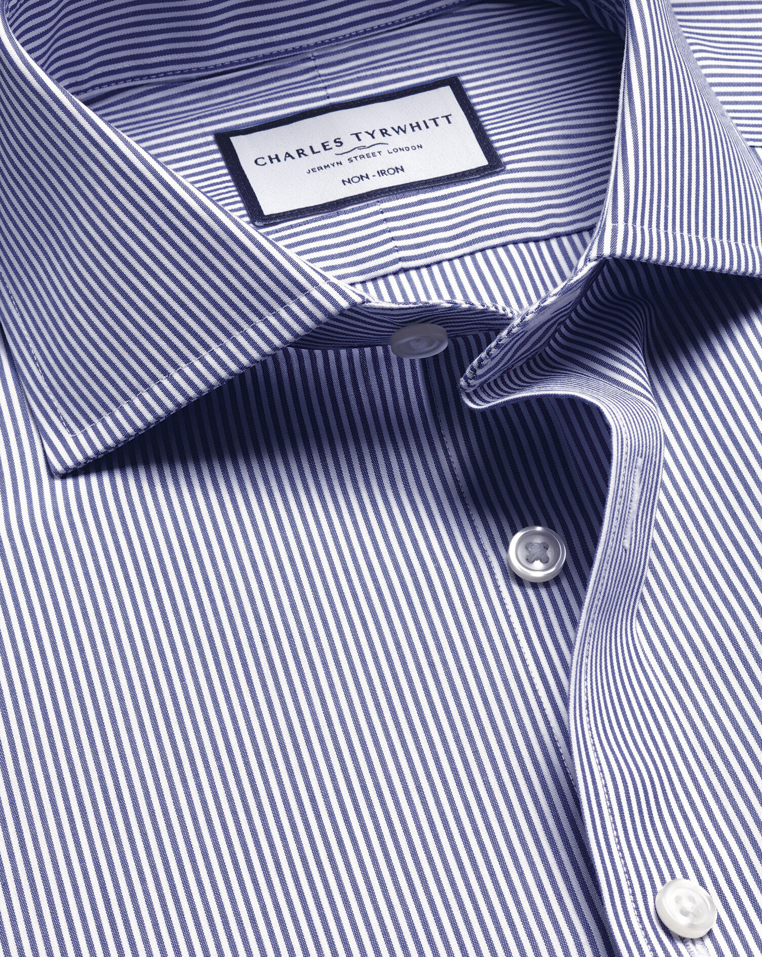 Spread Collar Non-Iron Poplin Bengal Stripe Shirt - Royal Blue