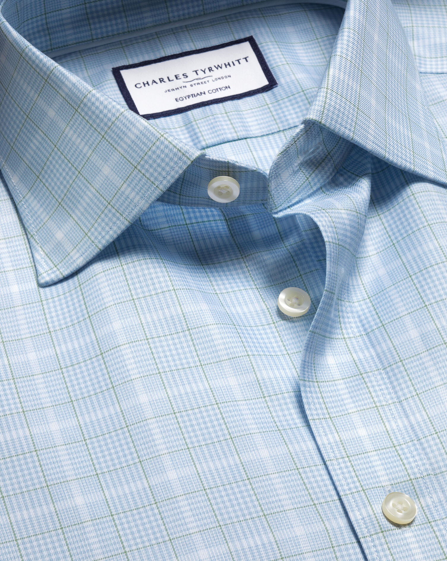 Luxury Prince of Wales Check Shirt - Sky Blue & Green
