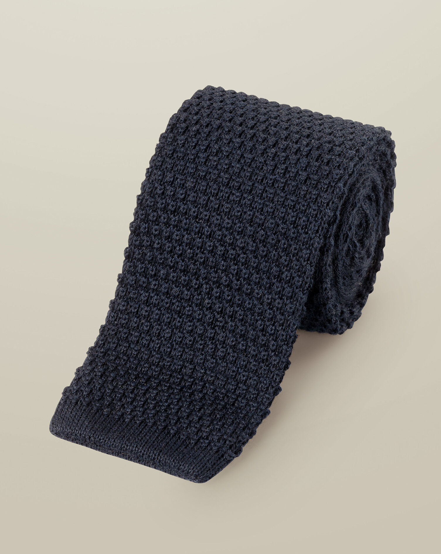 Knitted Wool Slim Tie - Navy