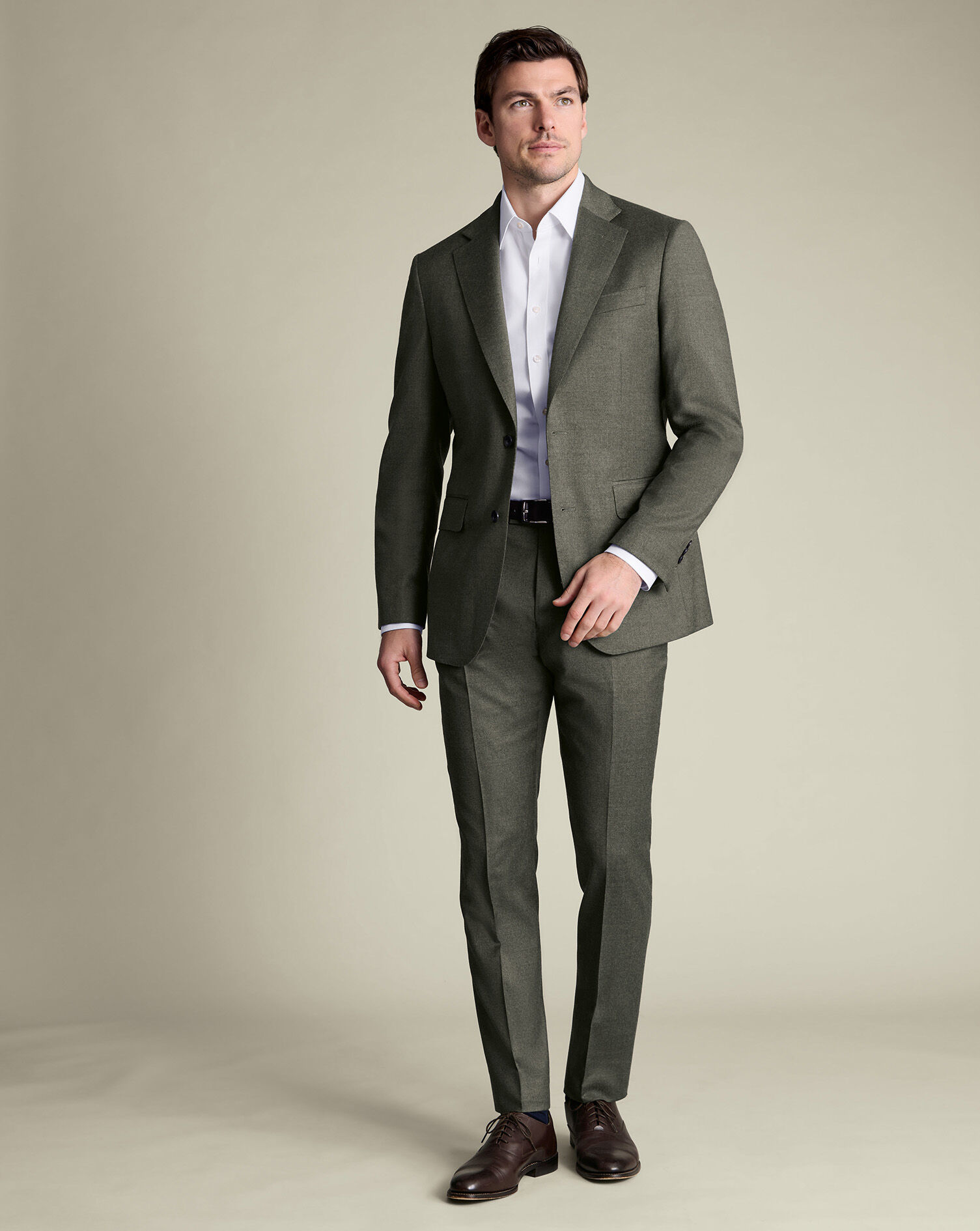 Italian Flannel Suit Pants - Olive Green