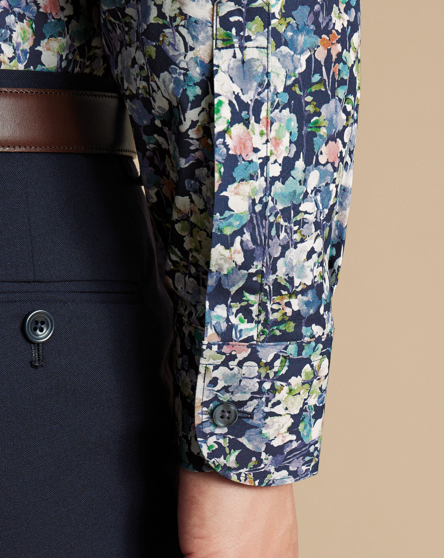 Made with Liberty Fabric Semi-Spread Floral Shirt - Ink Blue