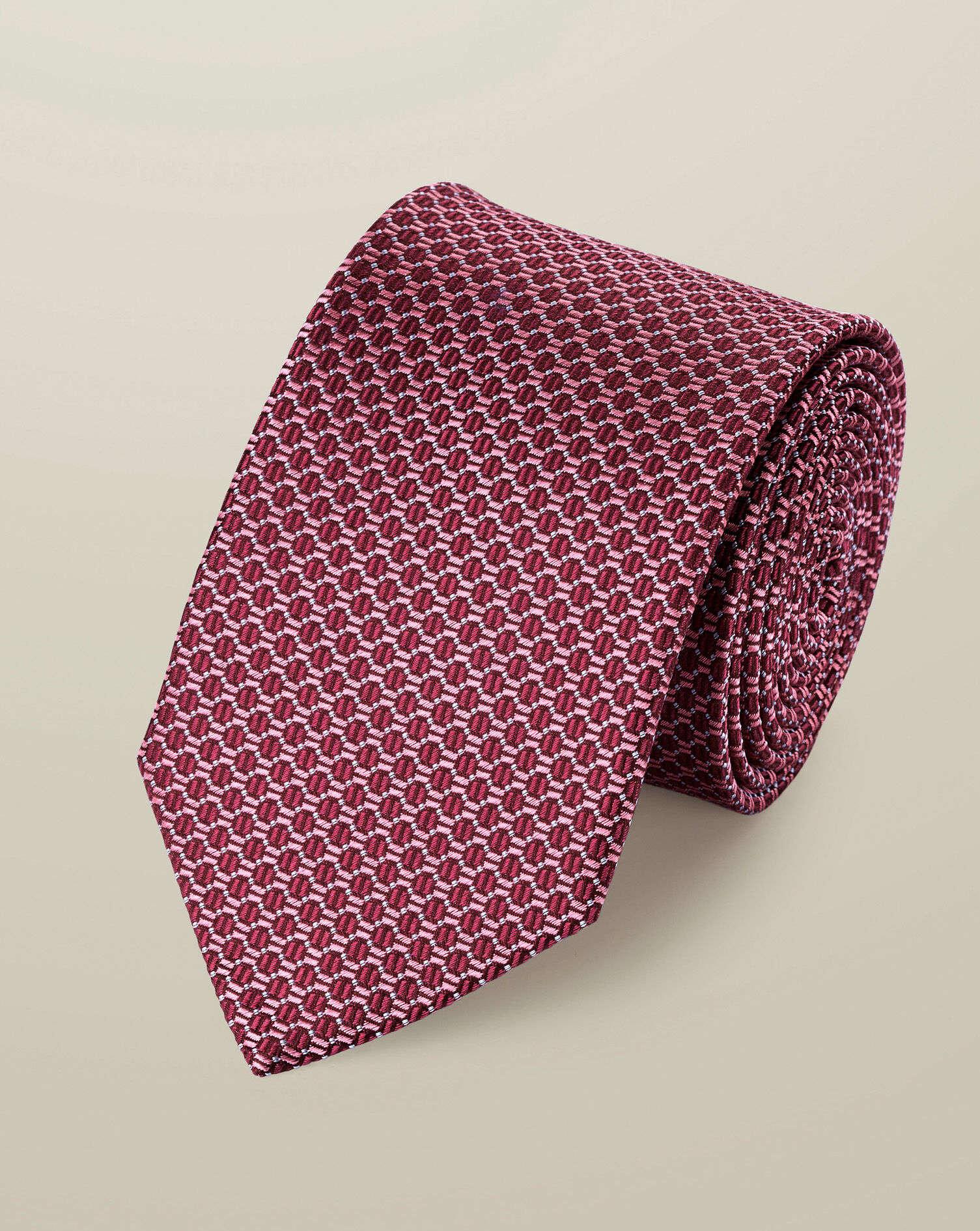 Silk Semi-Plain Patterned Tie - Dark Pink