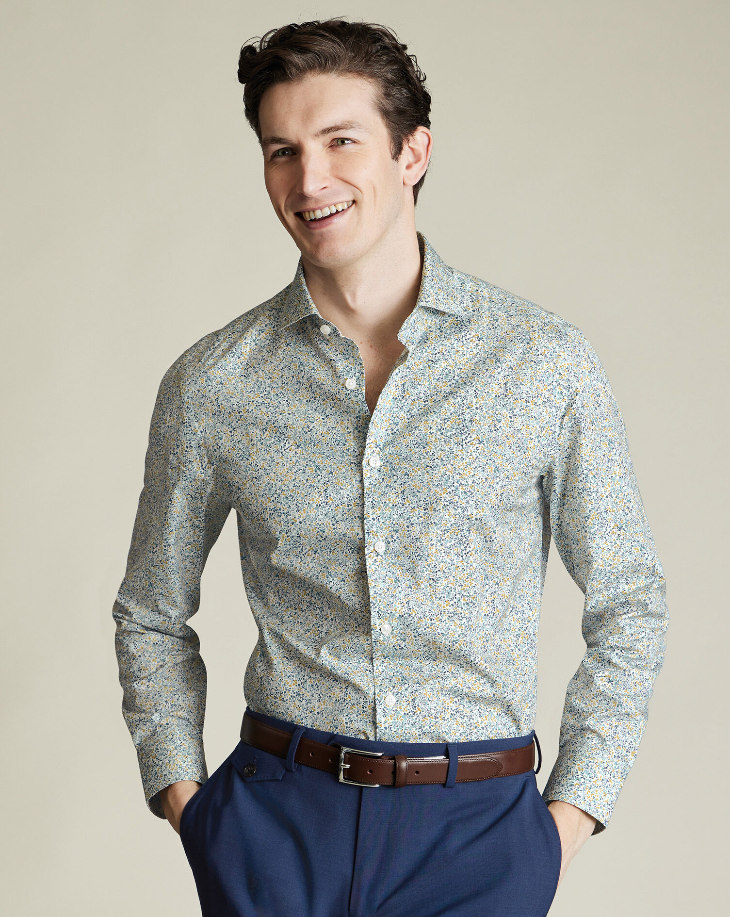 Made with Liberty Fabric Floral Shirt - Teal Green