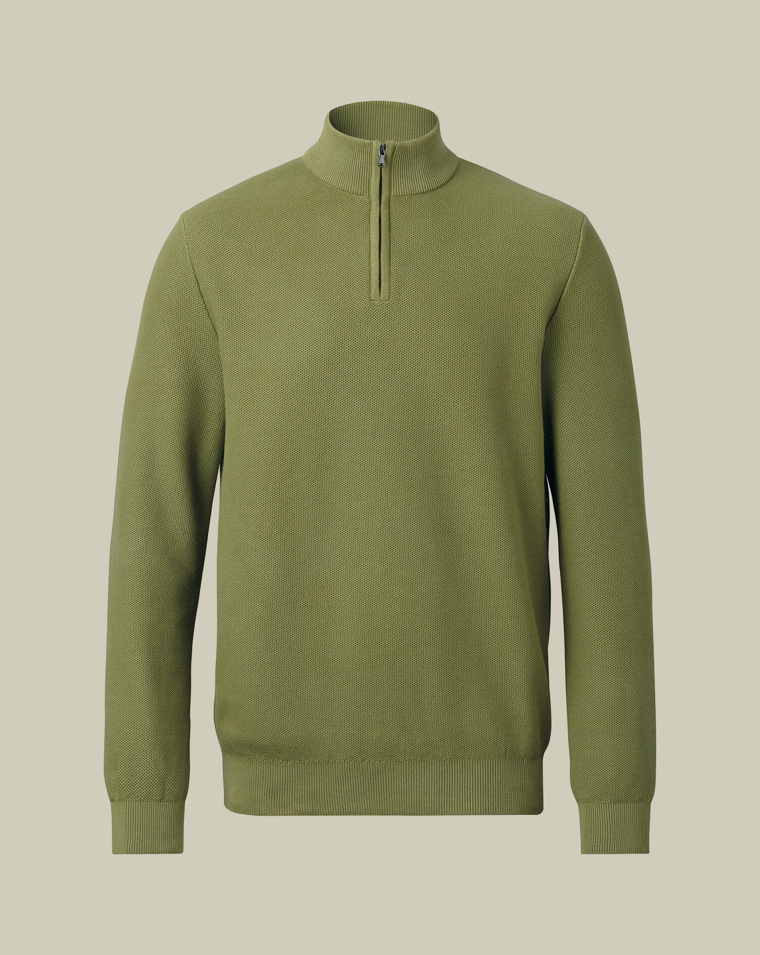 Honeycomb Cotton Quarter Zip Sweater - Moss Green