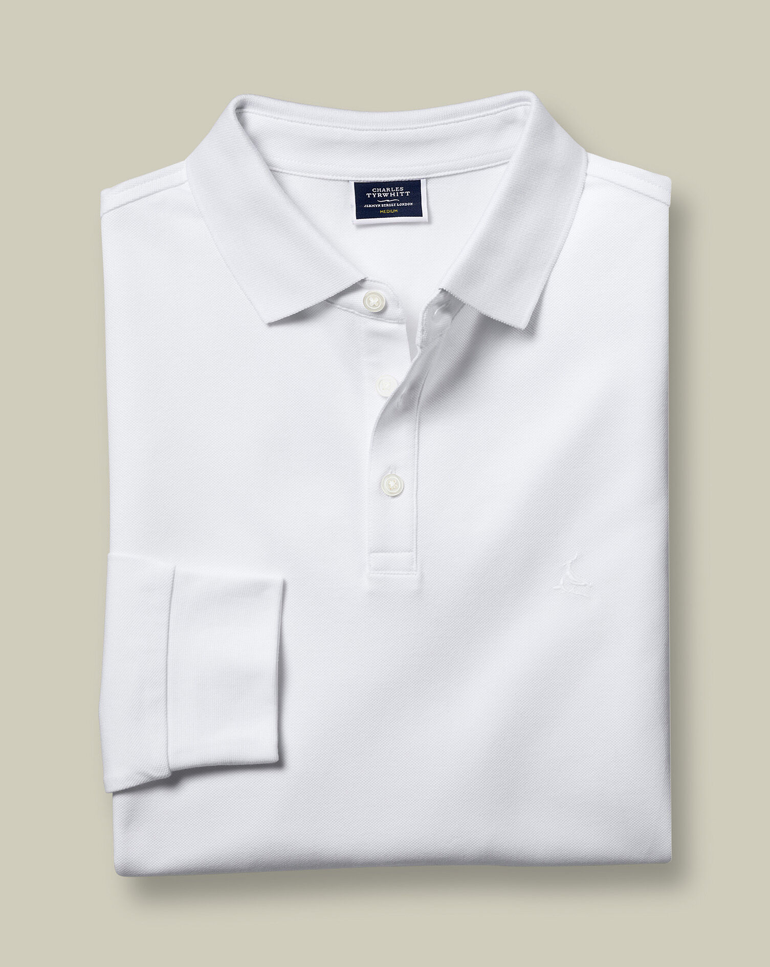 Long Sleeve Pique Polo - White