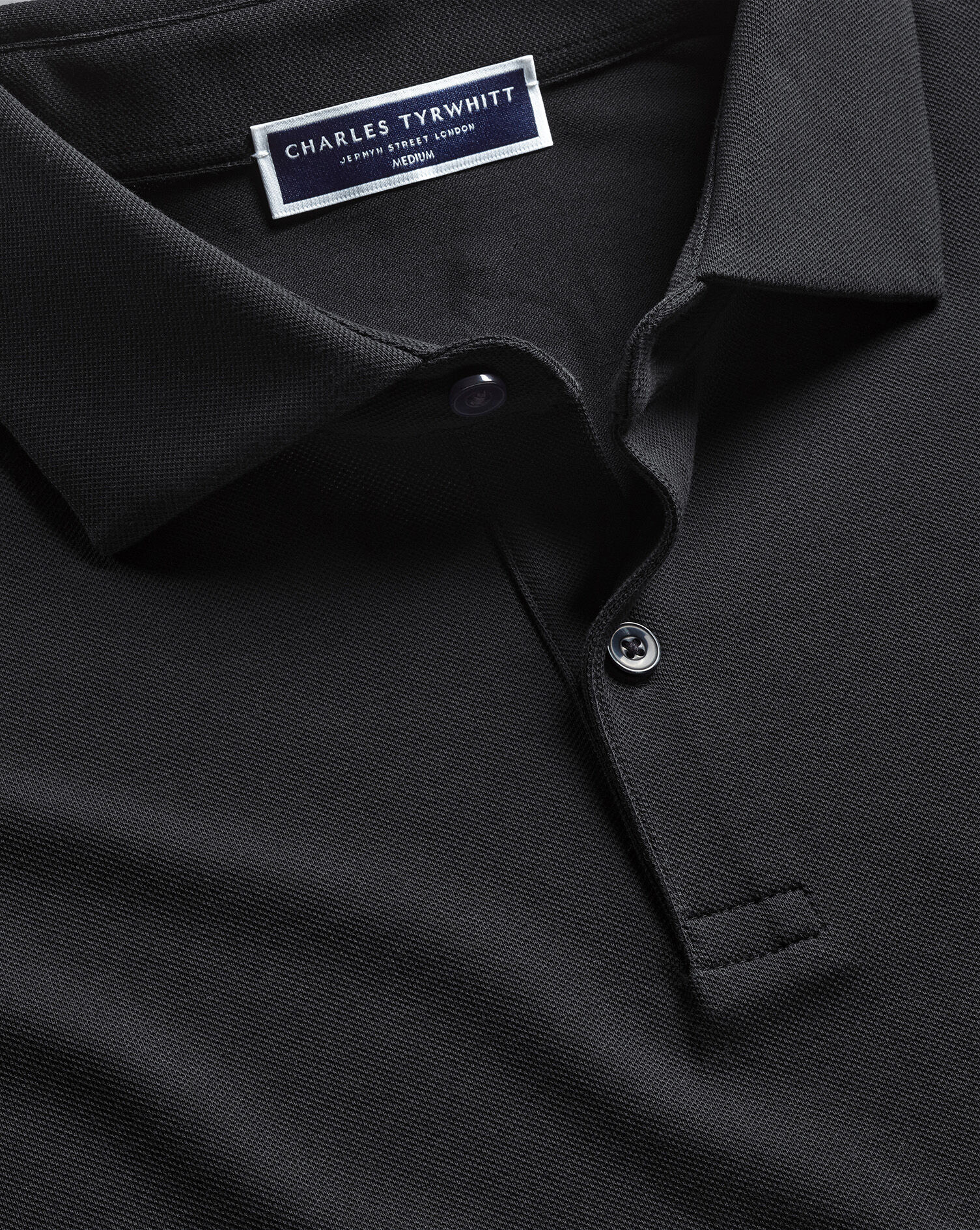 Long Sleeve Smart Pique Polo - Black