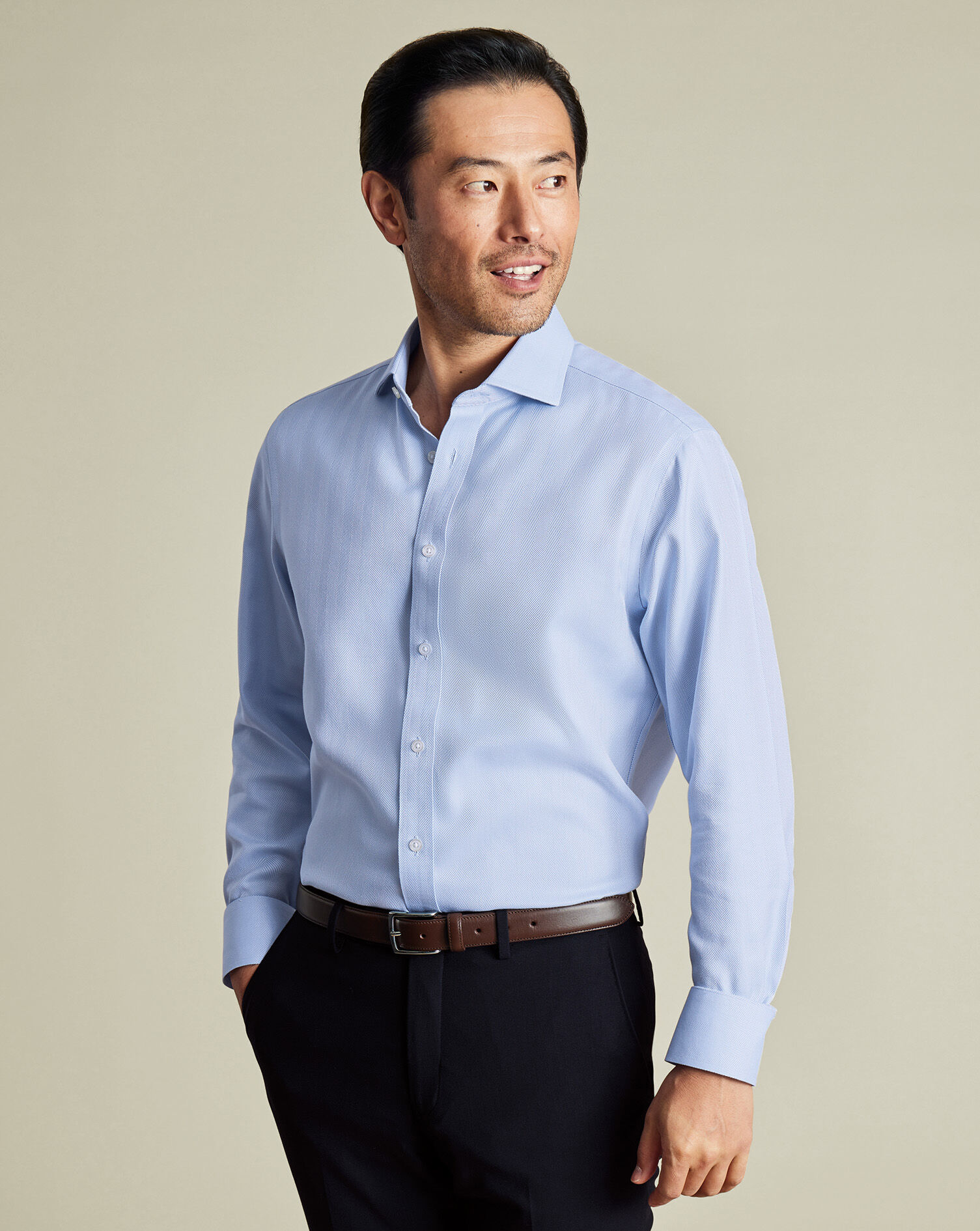 Non-Iron Herringbone Shirt - Sky Blue