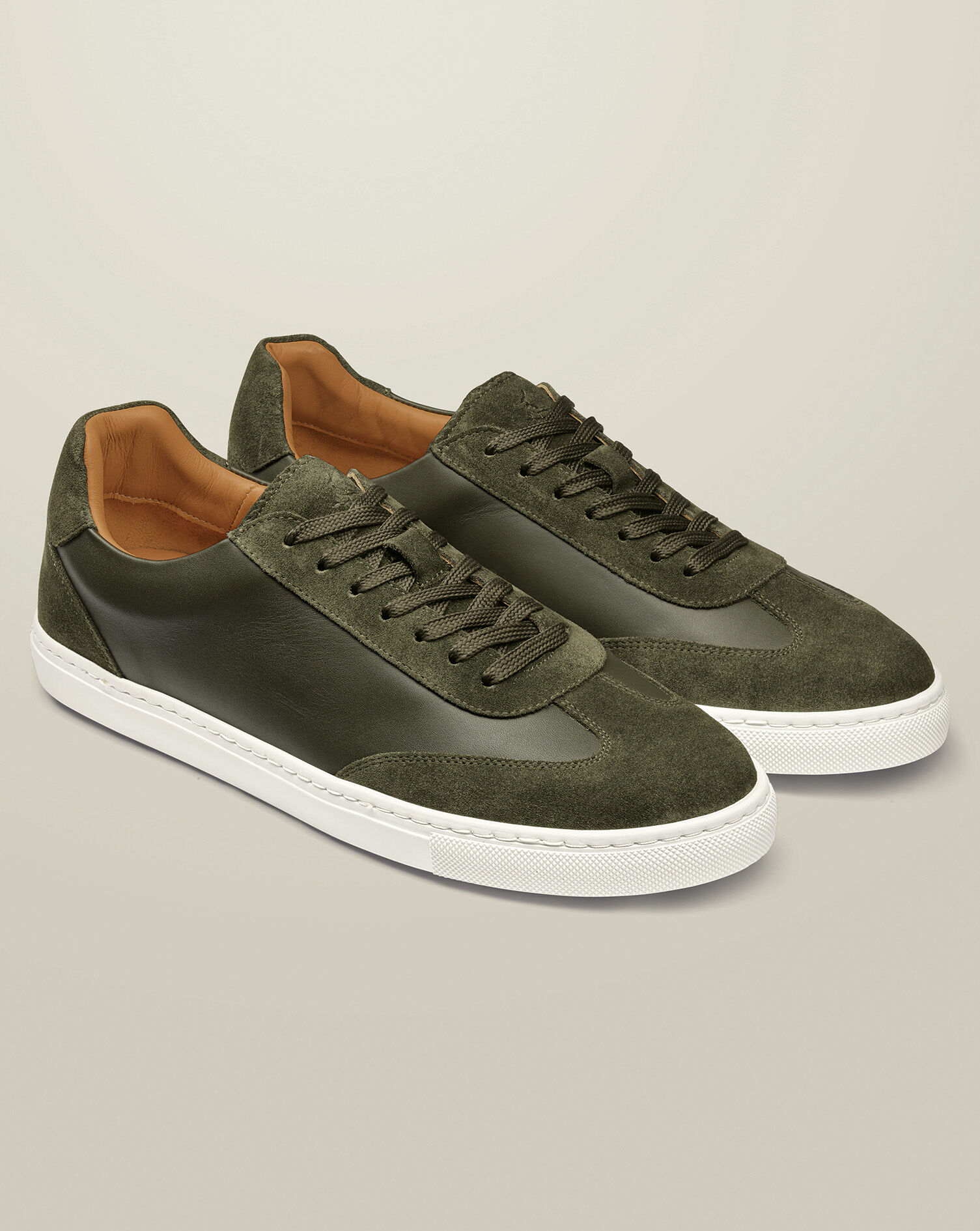 Leather and Suede Sneakers - Olive Green