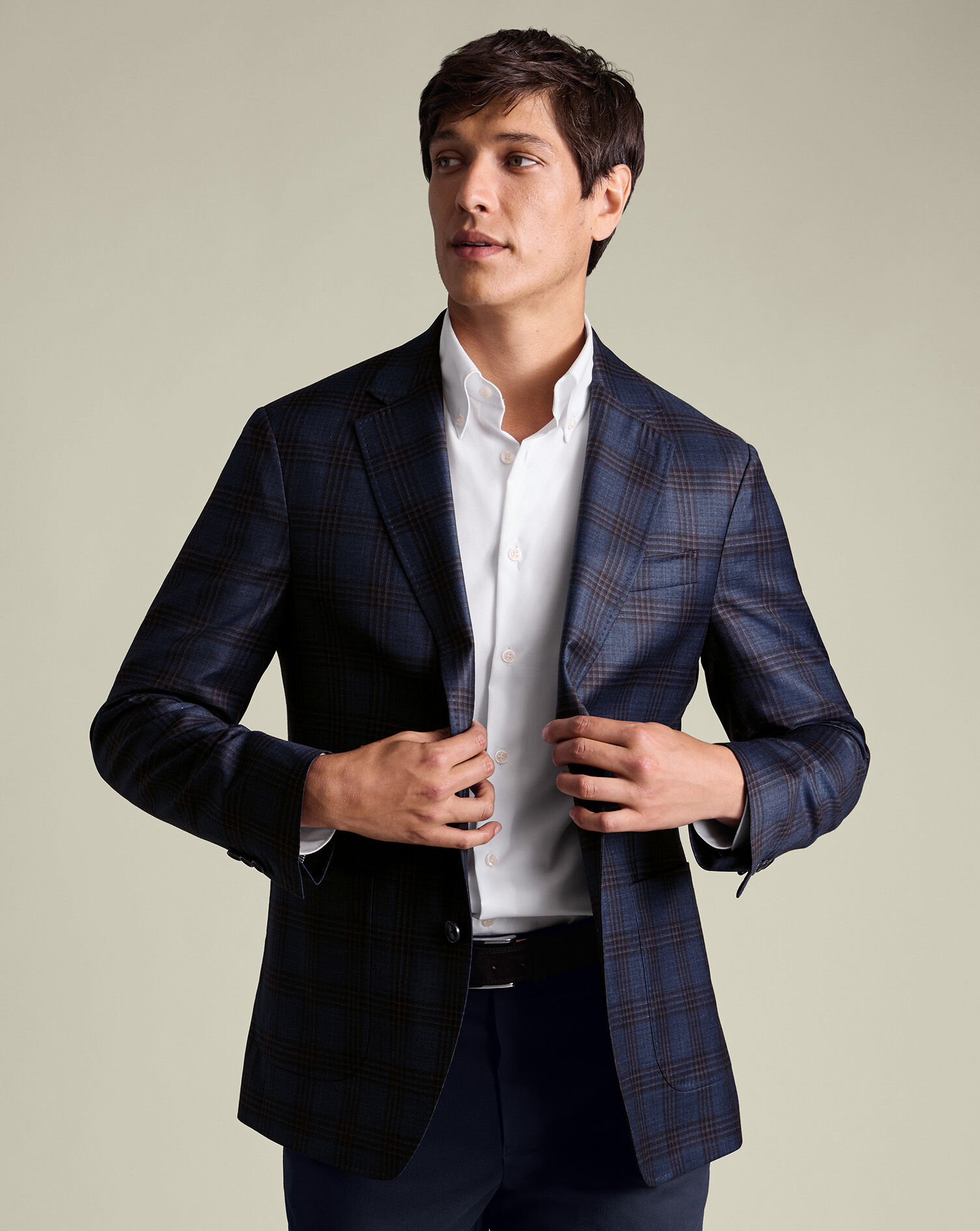 Luxury Italian Check Jacket - Ink Blue